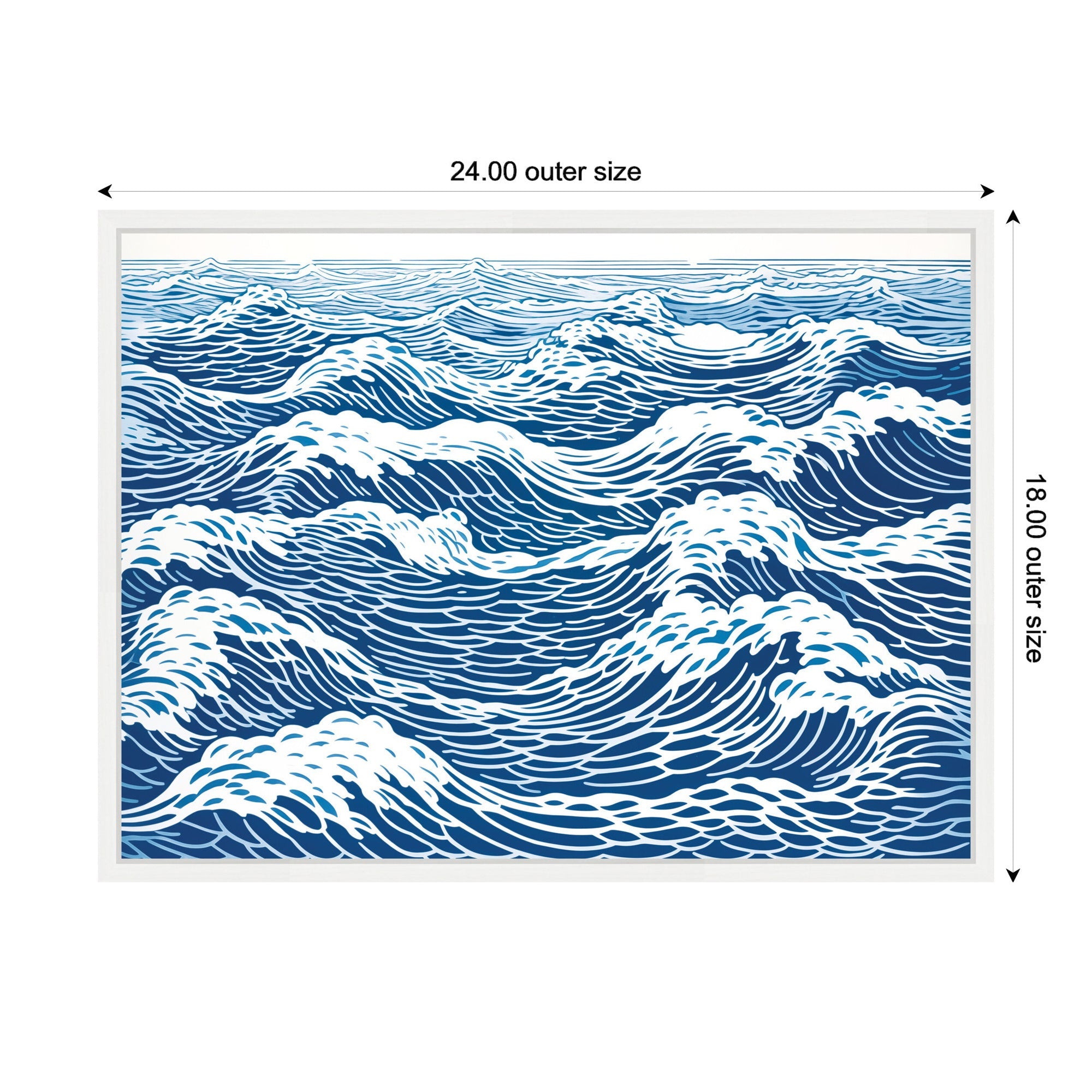 Sylvie Linocut Abstract Waves Blue and White Framed Canvas by The Creative Bunch Studio