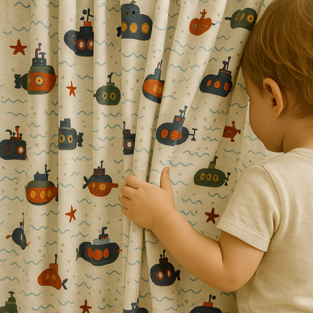 Submarine Adventure Cotton Kids Curtains – Nautical Underwater Drapes, Light-Filtering or 100 % Blackout-0