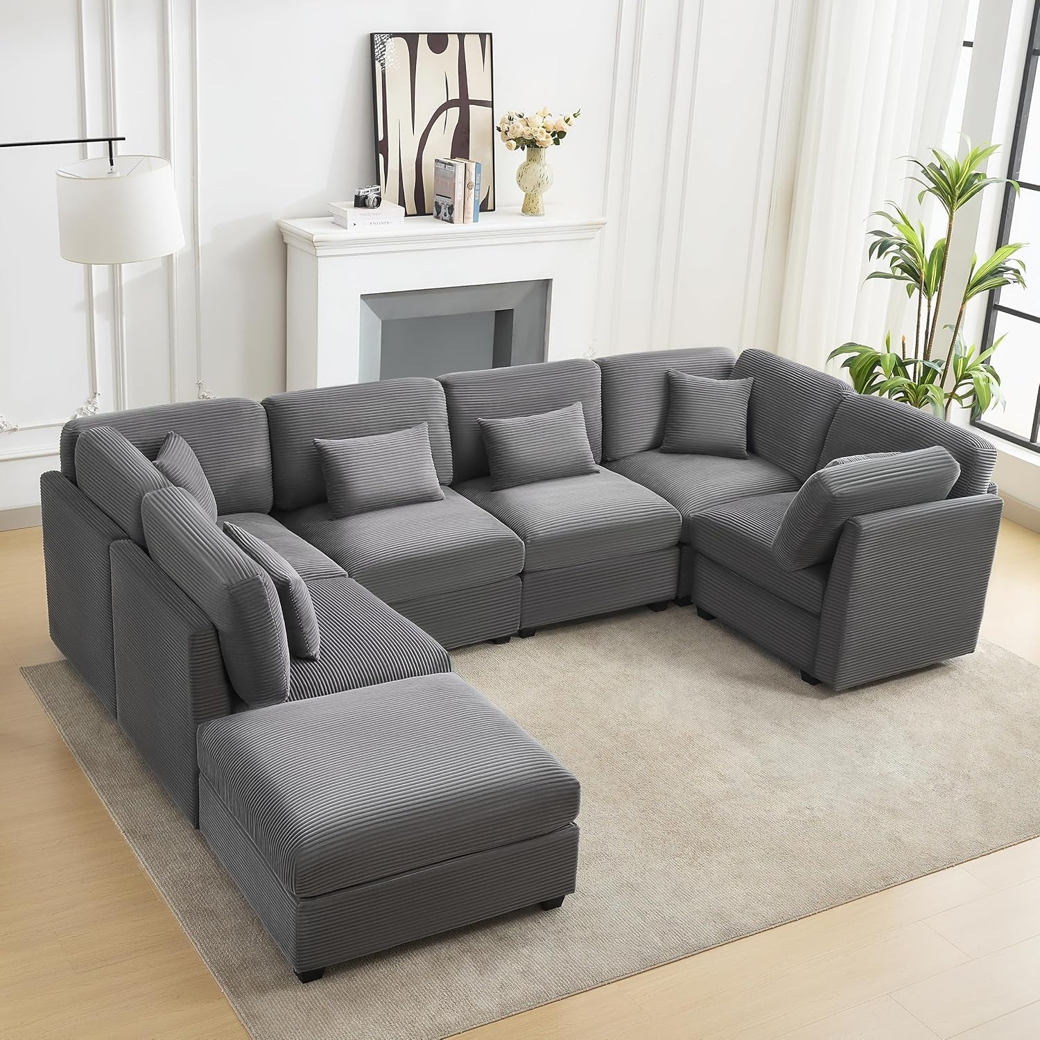 125Inch Oversized Corduroy Cloud Sleeper Grey Sofa