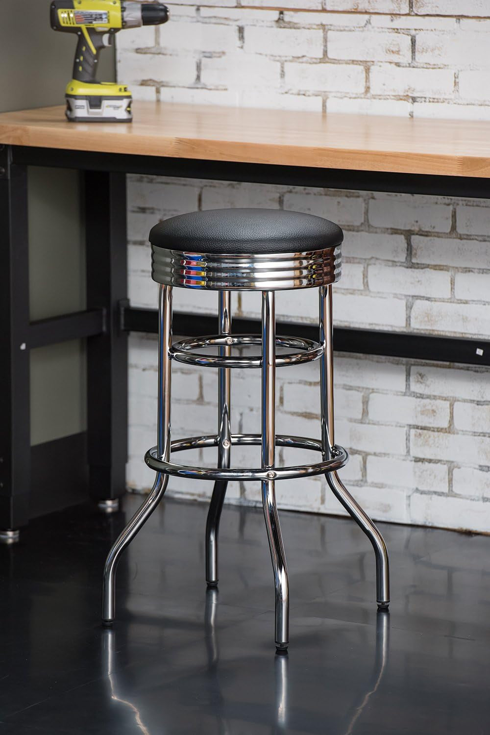 Heavy Duty Backless Swivel Bar Stools with Faux Leather