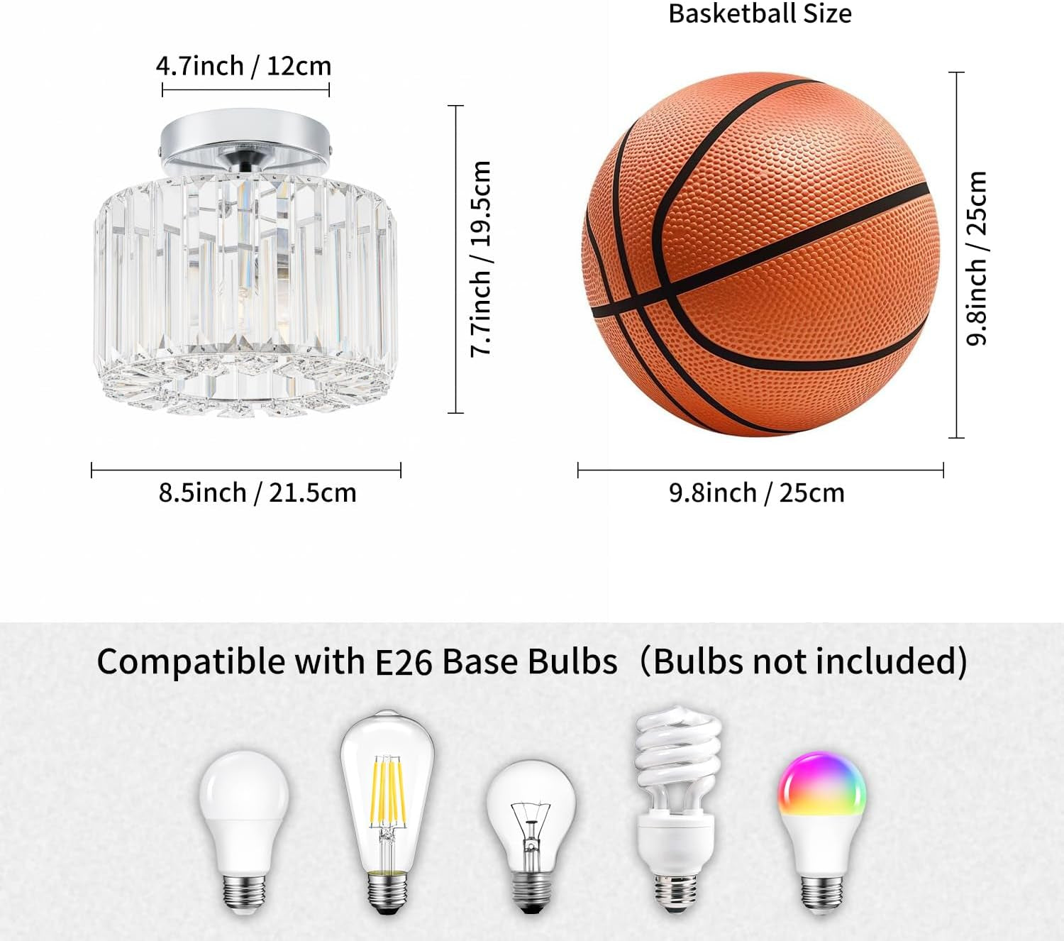 Crystal Chandelier Modern Semi Flush Ceiling Light Silver-3