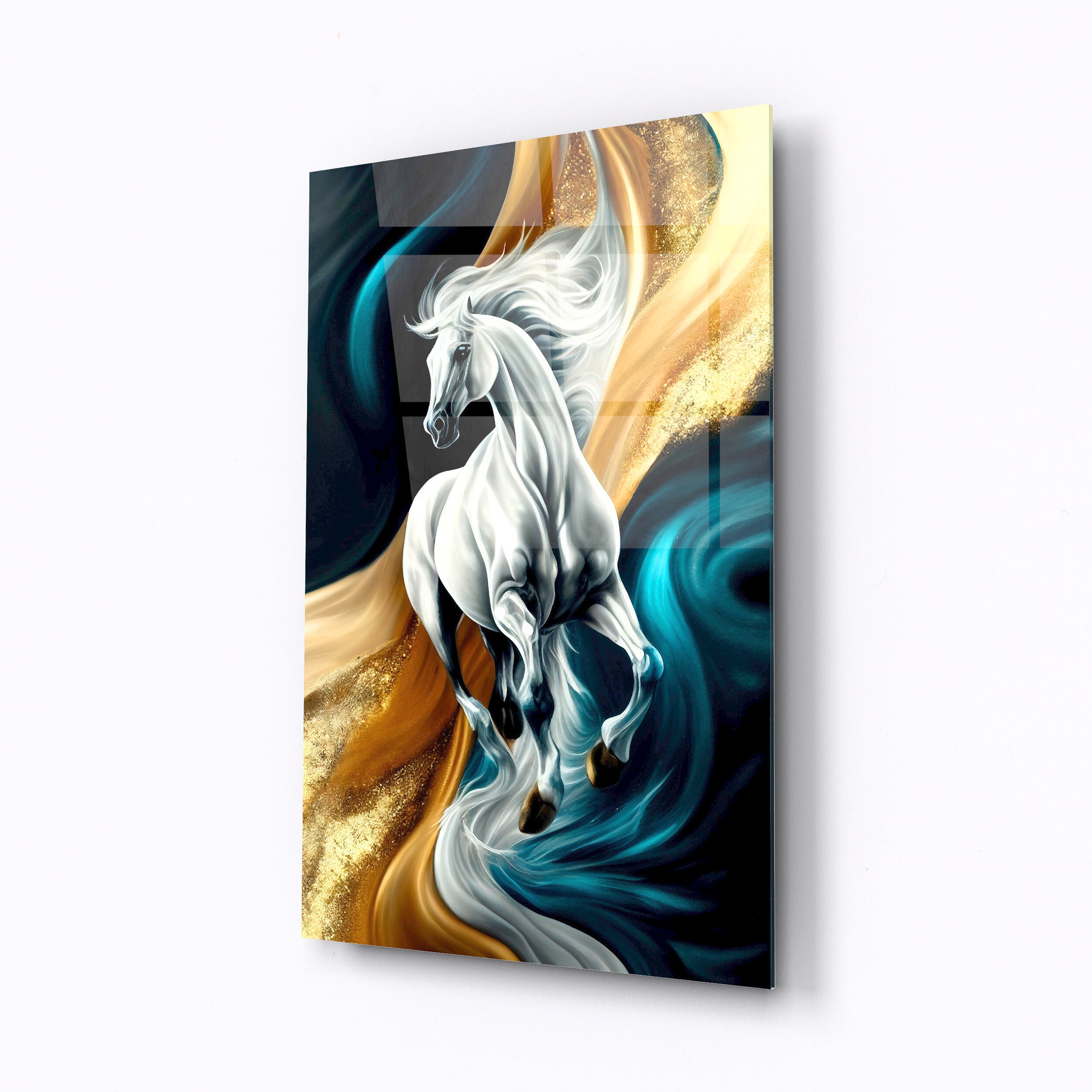 Tempered glass wall art Galloping white horse-0