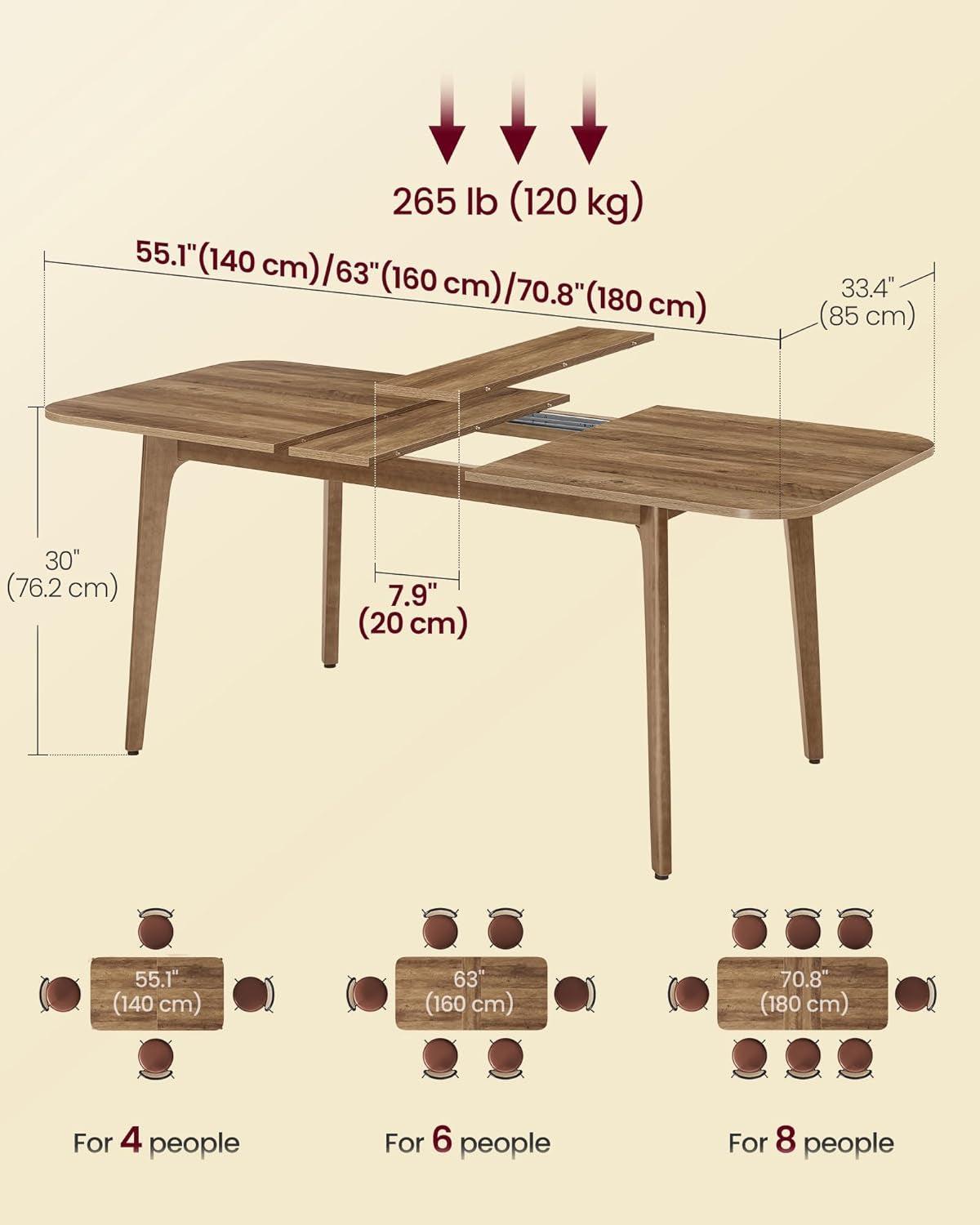 Extendable Dining Table Honey Brown 55.1 To 70.8 Inches