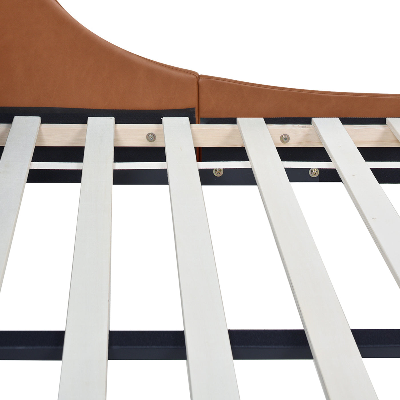 Aspen Vertical Tufted Modern Headboard Platform Bed Set, Queen, Caramel Tan Brown Faux Leather