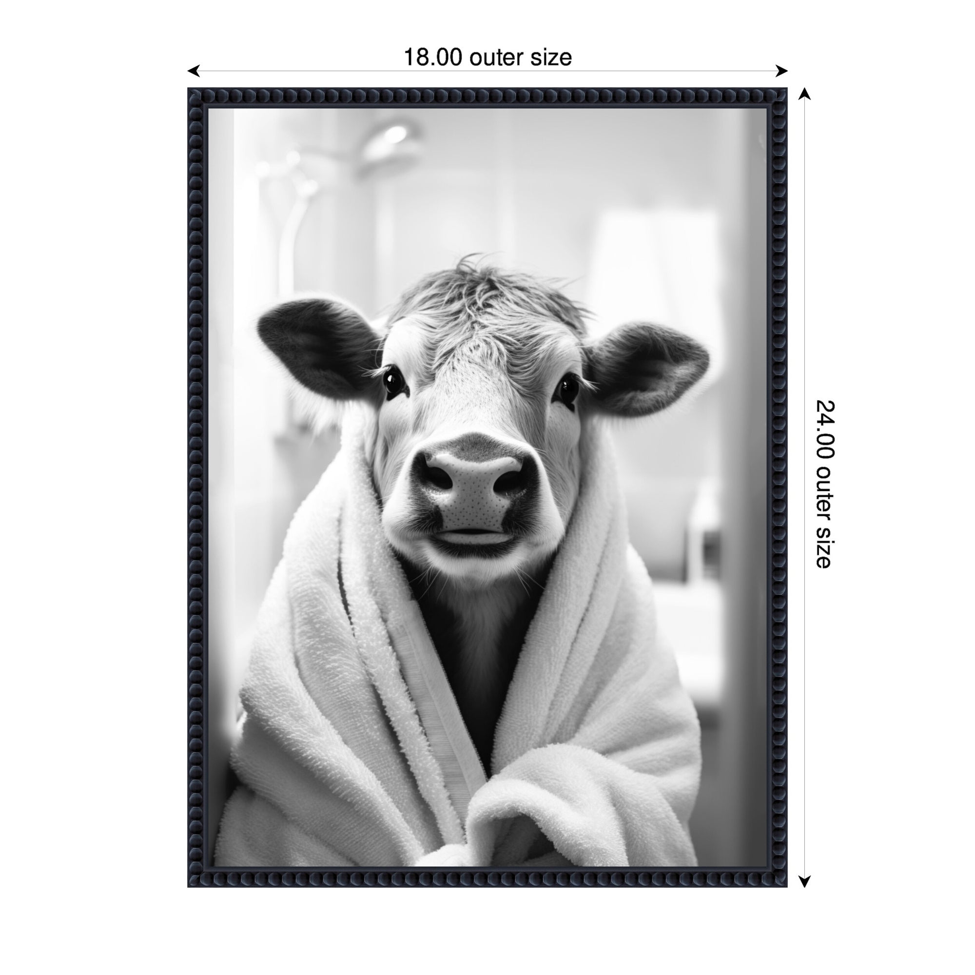 Sylvie Cow Bathroom Art Towel Robe Black and White Framed Canvas by The Creative Bunch Studio