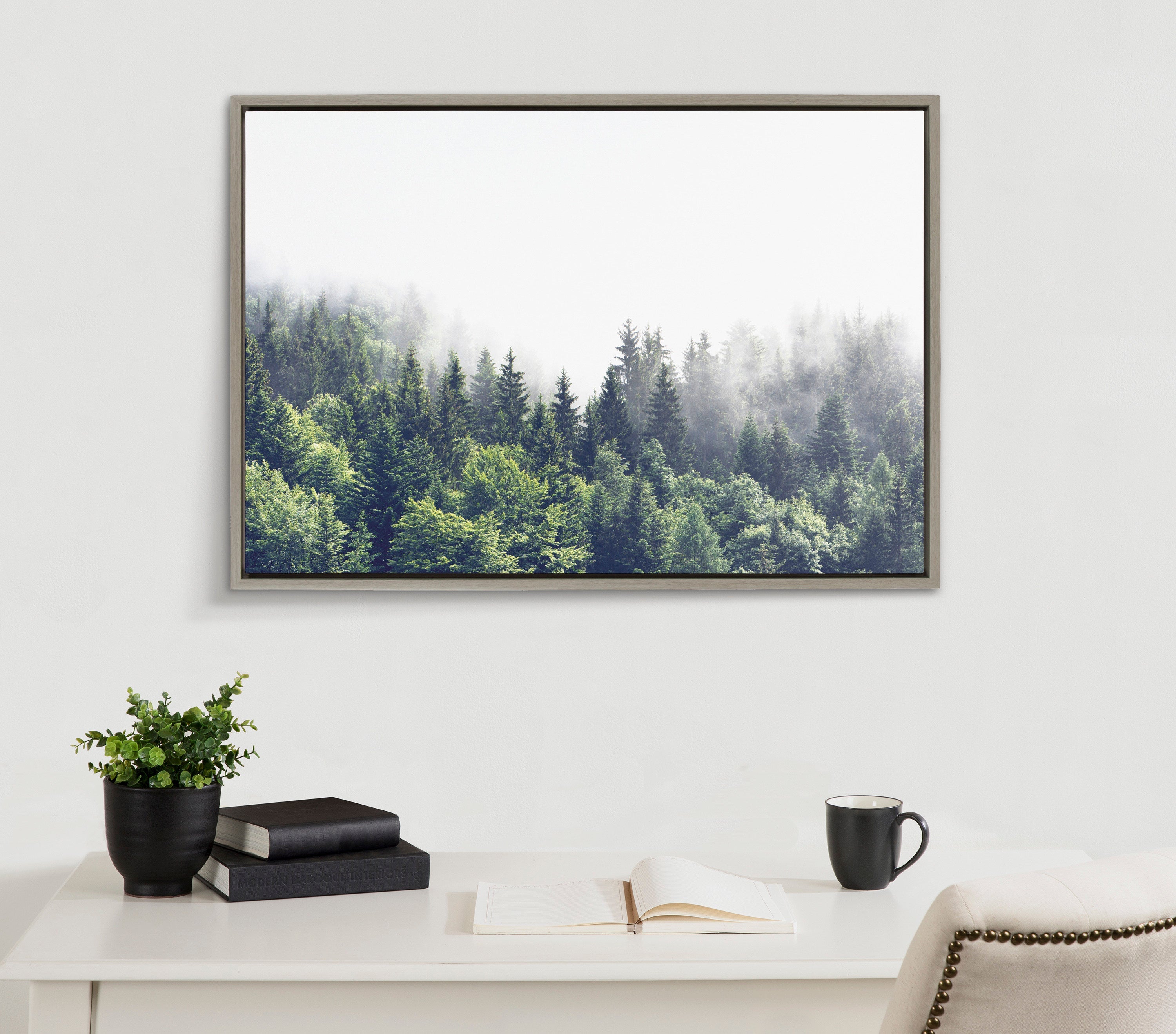Sylvie Lush Green Forest On A Foggy Day Framed Canvas by The Creative Bunch Studio