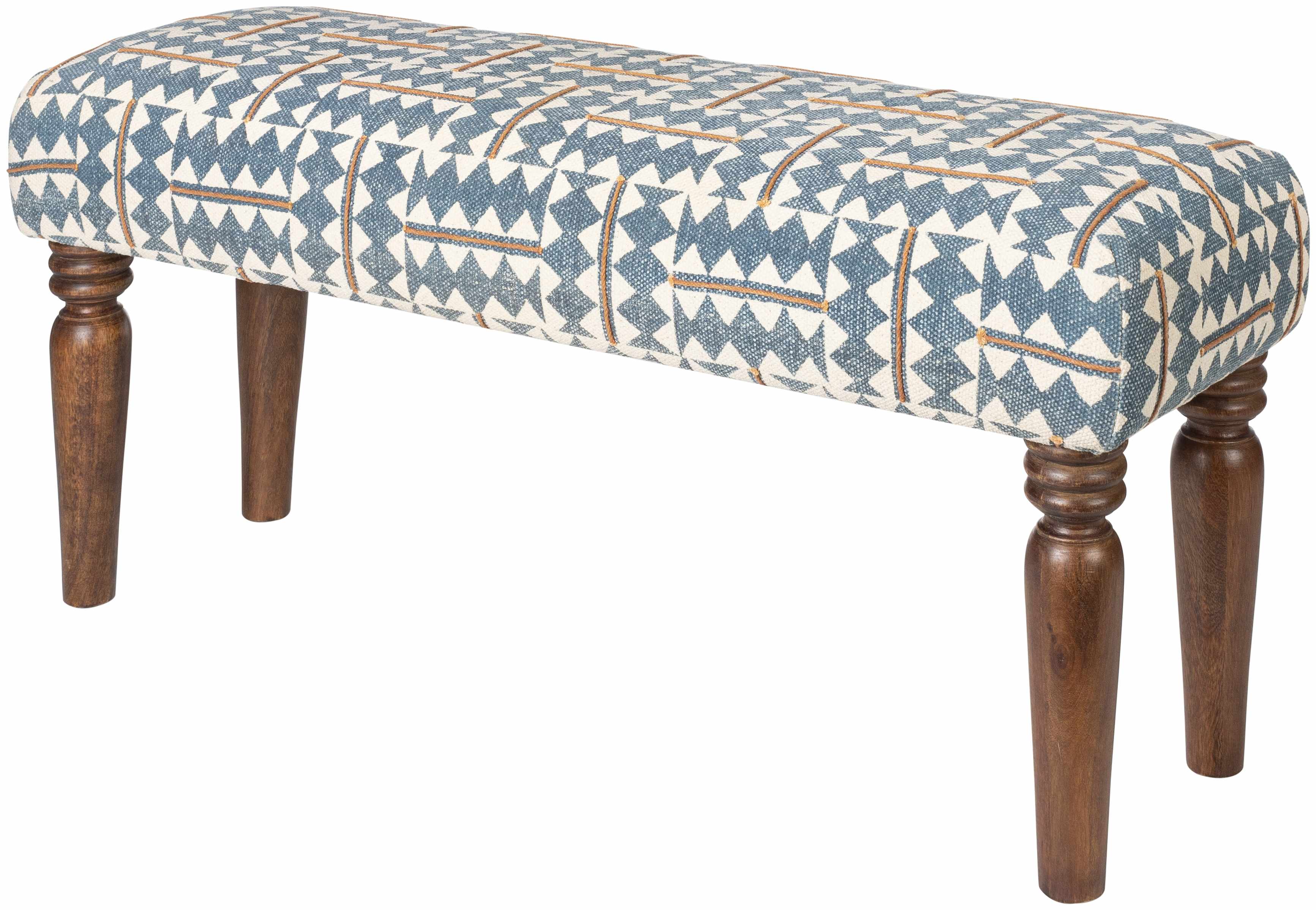 Thallwitz Blue Geometric Upholstered Bench-0