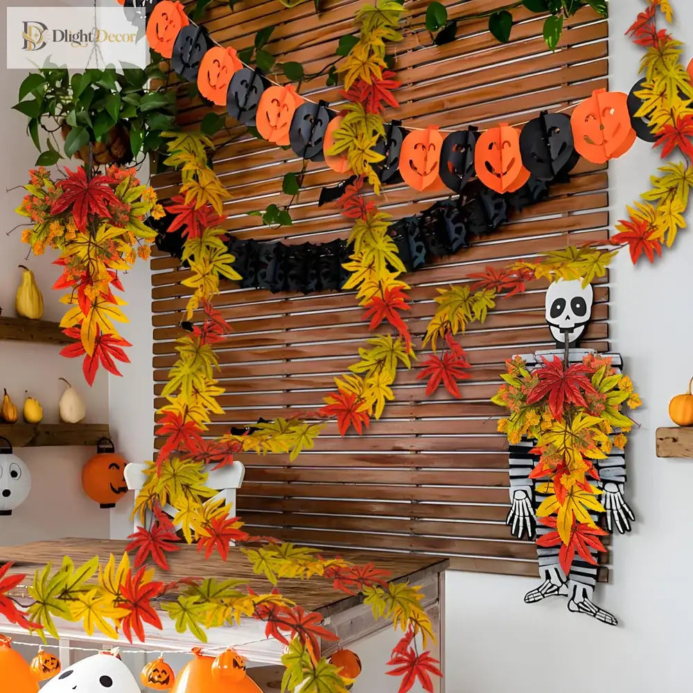 Dlight Decor 200cm Fall Maple Leaf Garland for Autumn and Halloween Decor