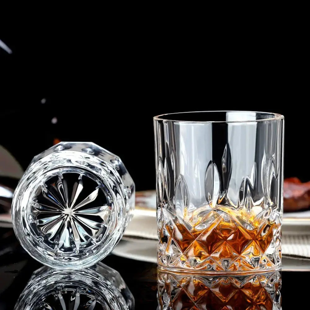 Dlight Decor 2pc 230ml Crystal Embossed Glass Cup Set – Whiskey, Wine & Water