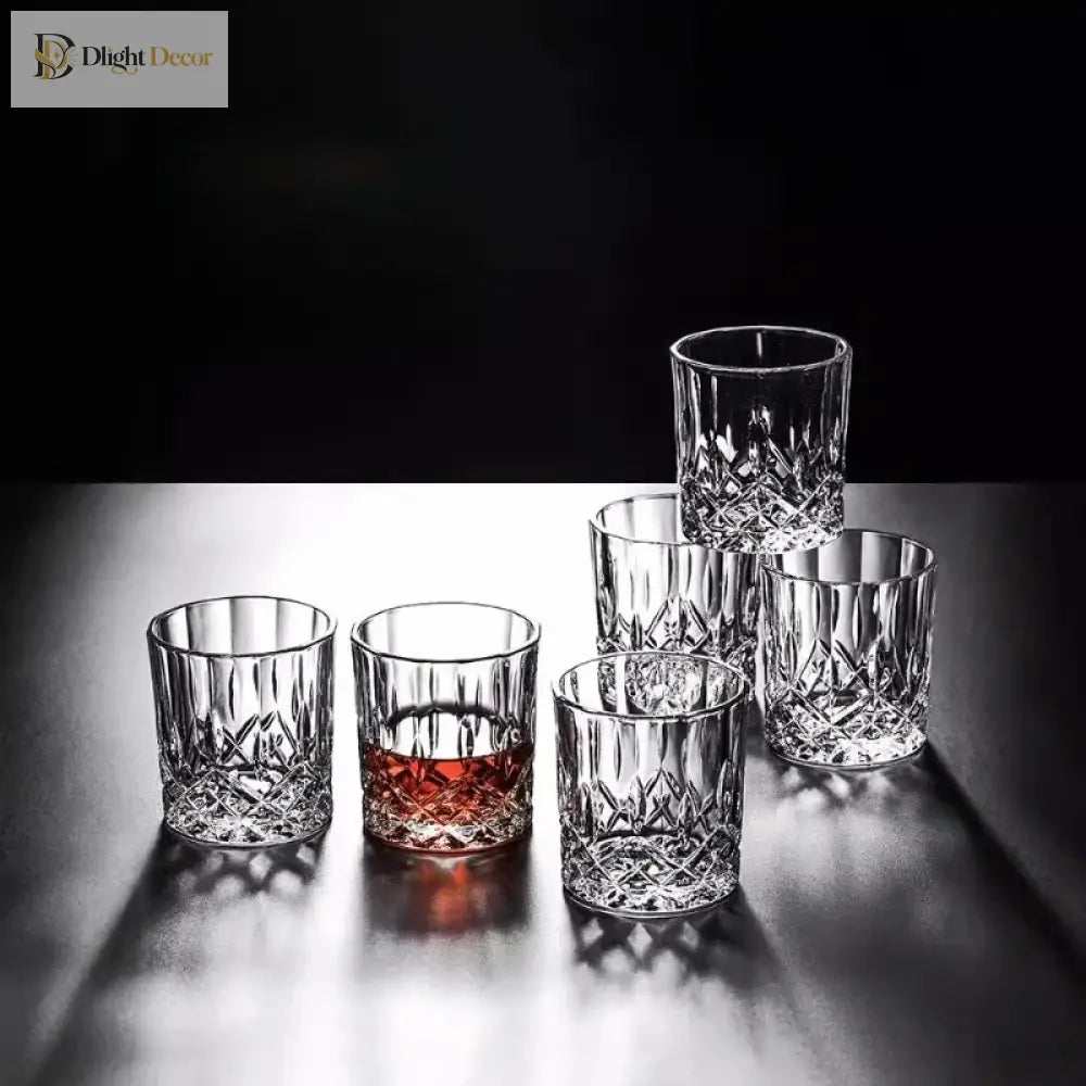 Dlight Decor 6pc Retro Engraved Glass Set Whisky, Beer, Juice & Water Cups