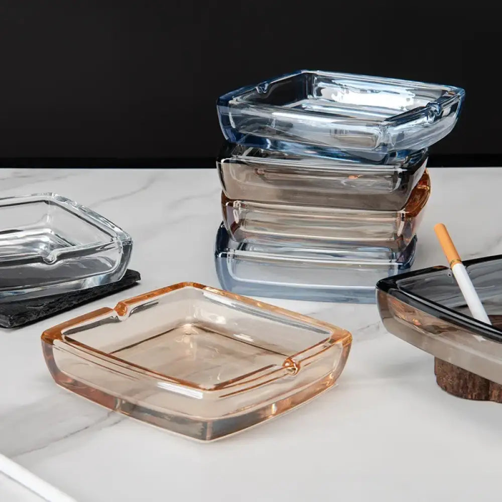 Dlight Decor Classic Square Crystal Glass Ashtray Transparent Smoke Tray for Home, Bar & Office