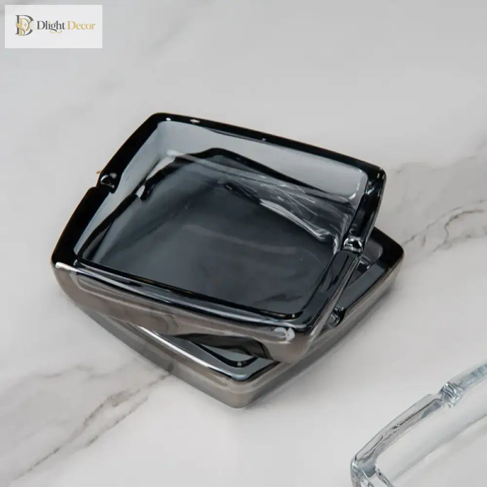 Dlight Decor Classic Square Crystal Glass Ashtray Transparent Smoke Tray for Home, Bar & Office