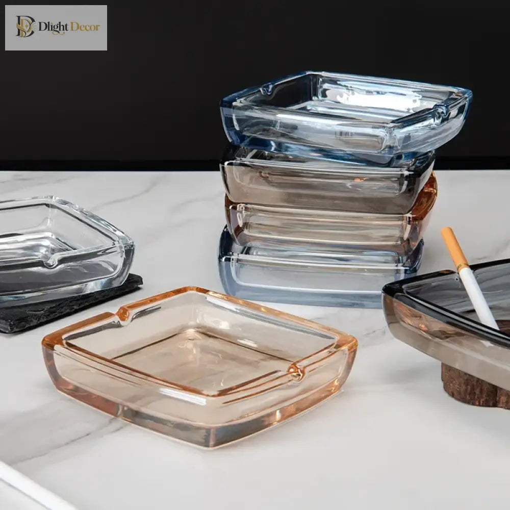 Dlight Decor Classic Square Crystal Glass Ashtray Transparent Smoke Tray for Home, Bar & Office