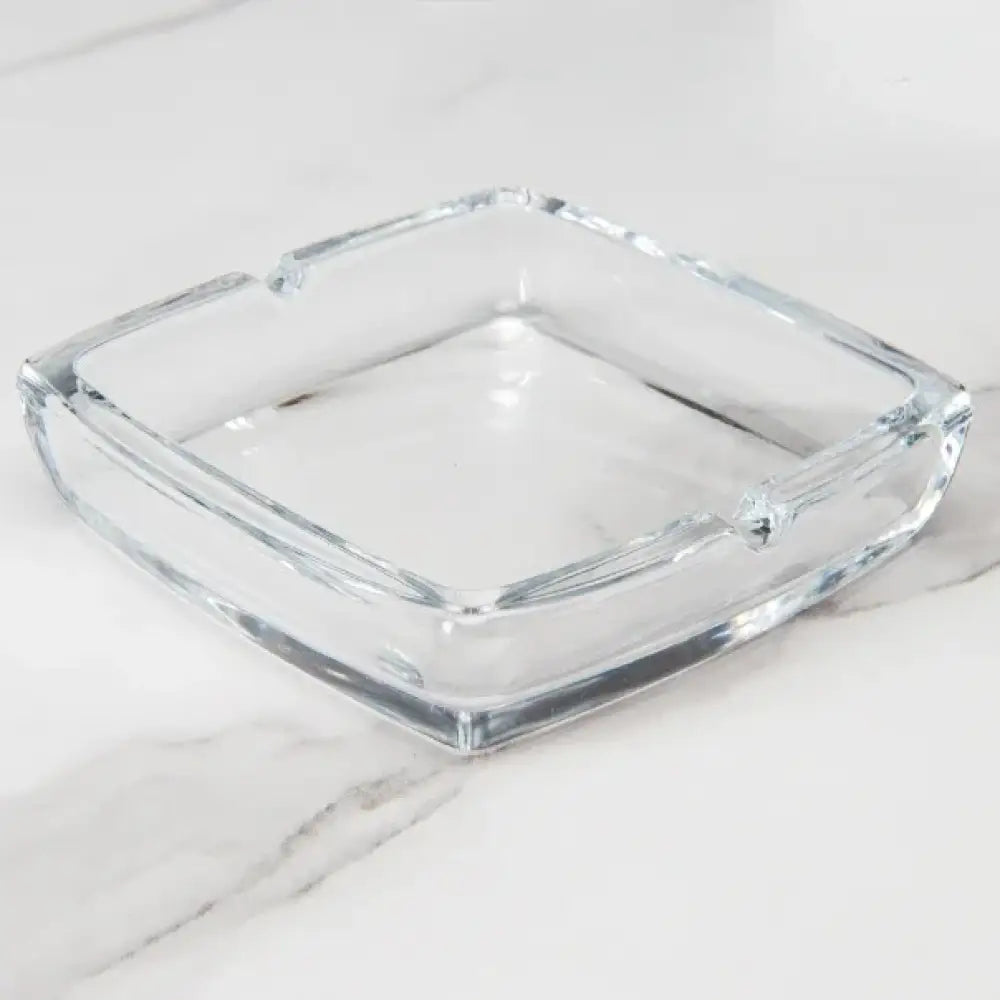 Dlight Decor Classic Square Crystal Glass Ashtray Transparent Smoke Tray for Home, Bar & Office