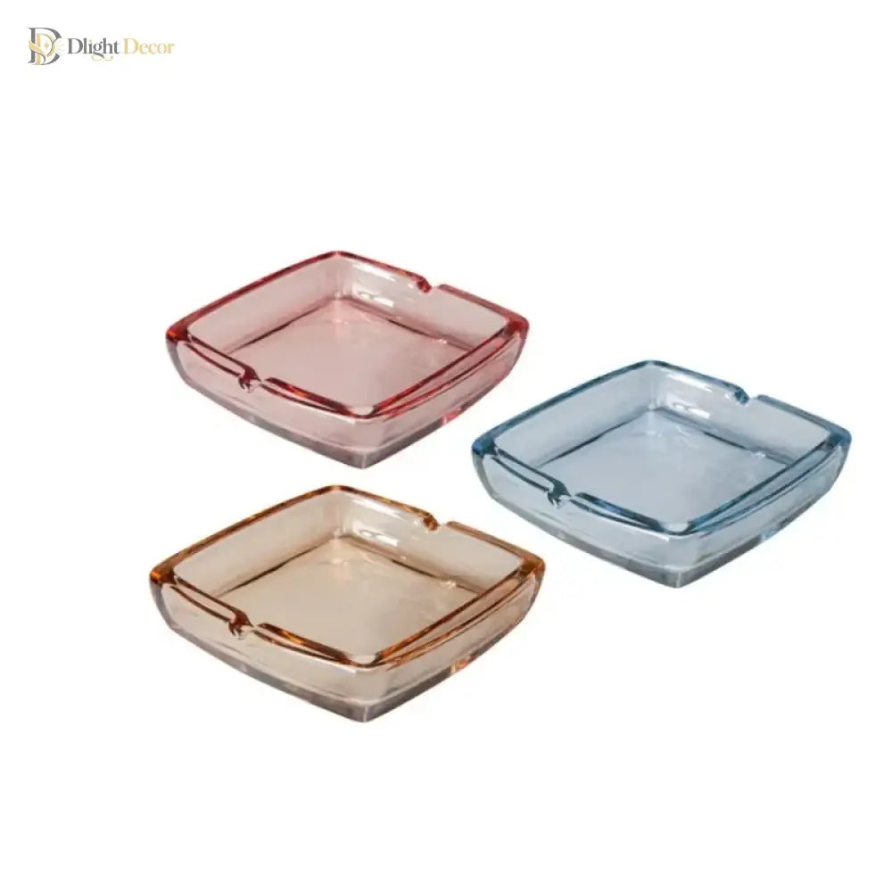 Dlight Decor Classic Square Crystal Glass Ashtray Transparent Smoke Tray for Home, Bar & Office