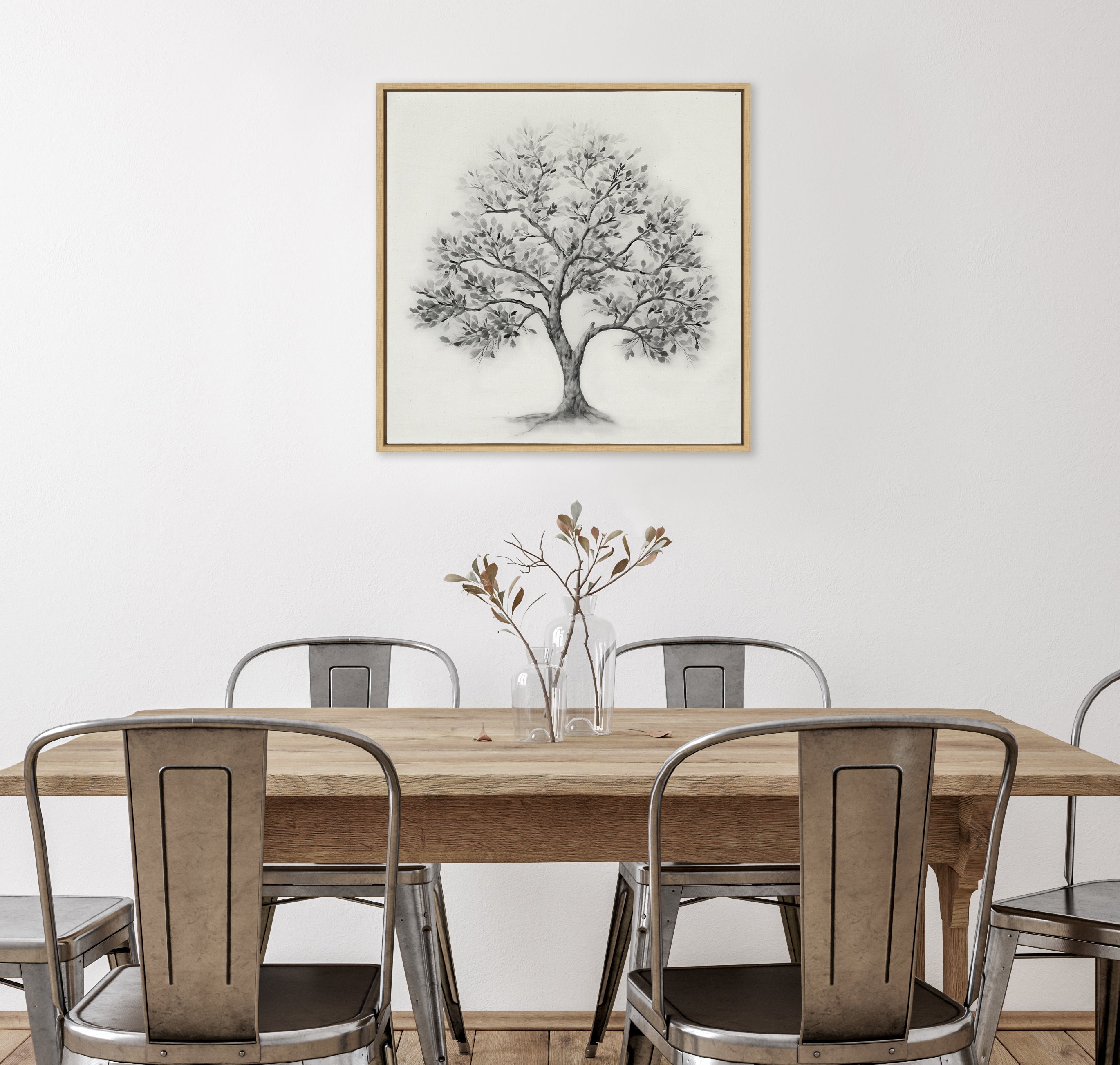 Sylvie Traditional Tree Linen Textured Framed Canvas by The Creative Bunch Studio