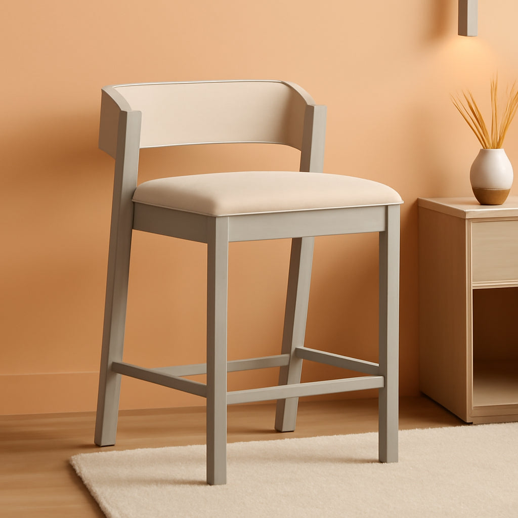 Counter Height Wood Stool Distressed Gray Upholstered Seat