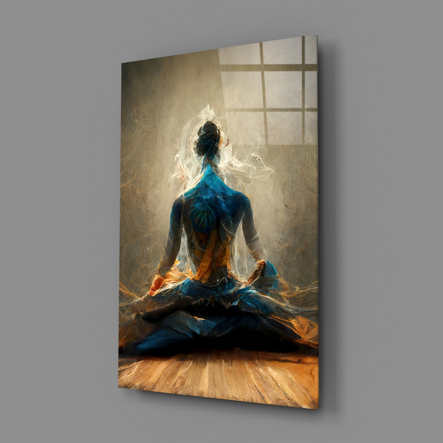Golden Smoke Aura Meditation Glass Wall Art