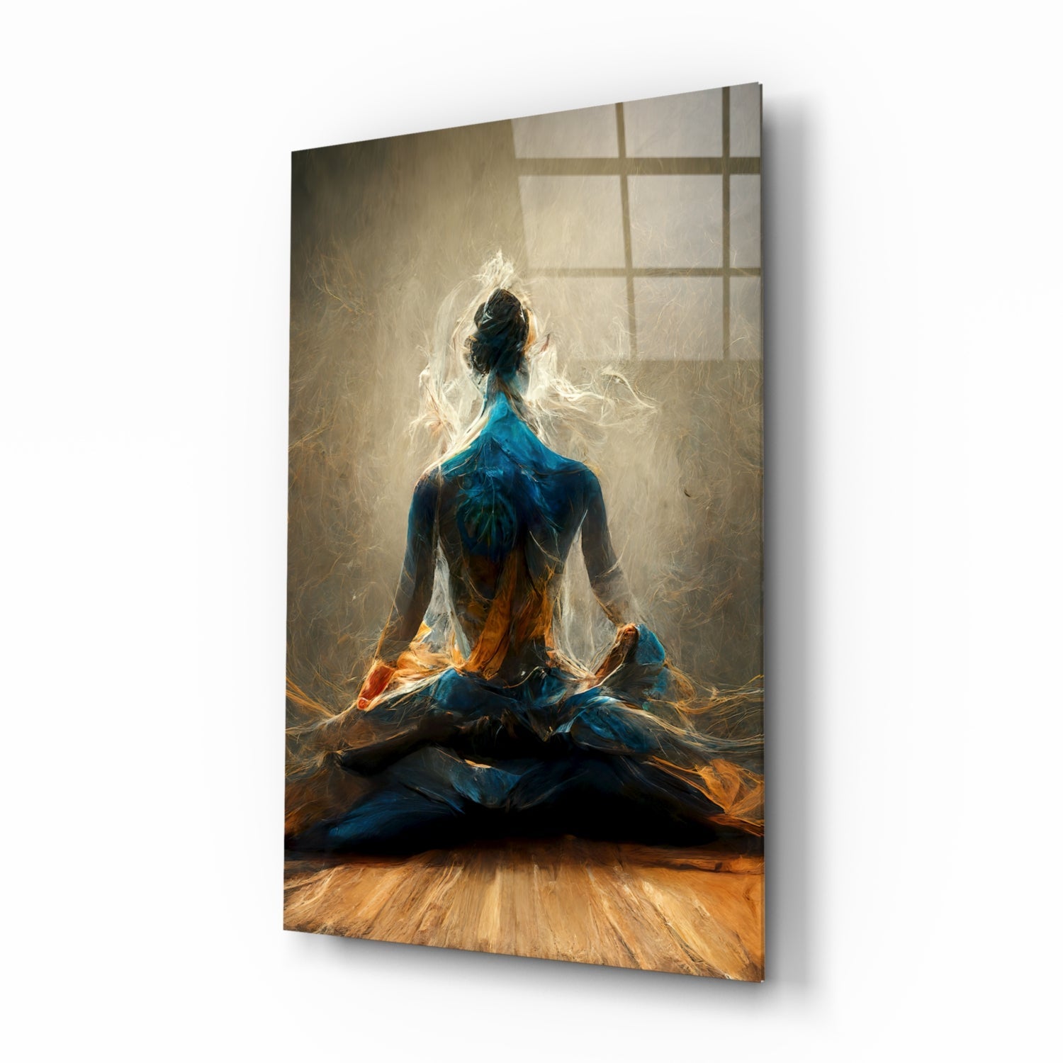 Golden Smoke Aura Meditation Glass Wall Art