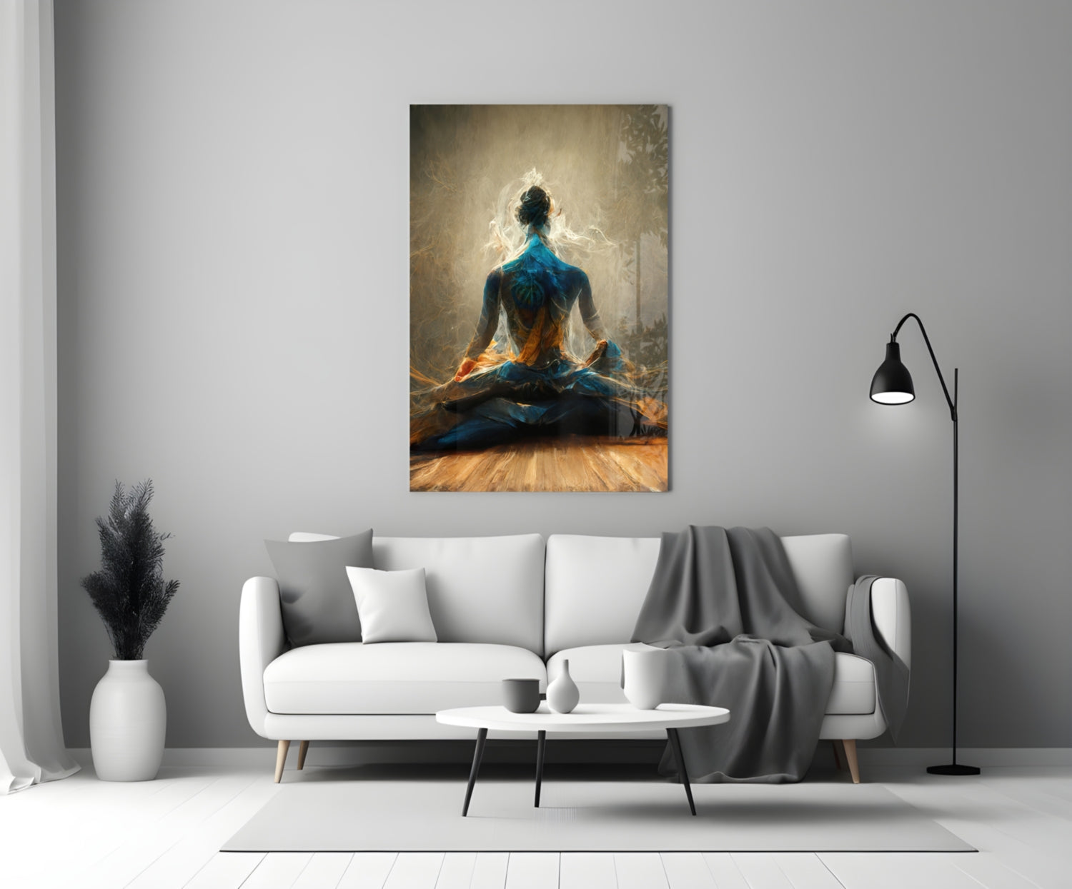 Golden Smoke Aura Meditation Glass Wall Art