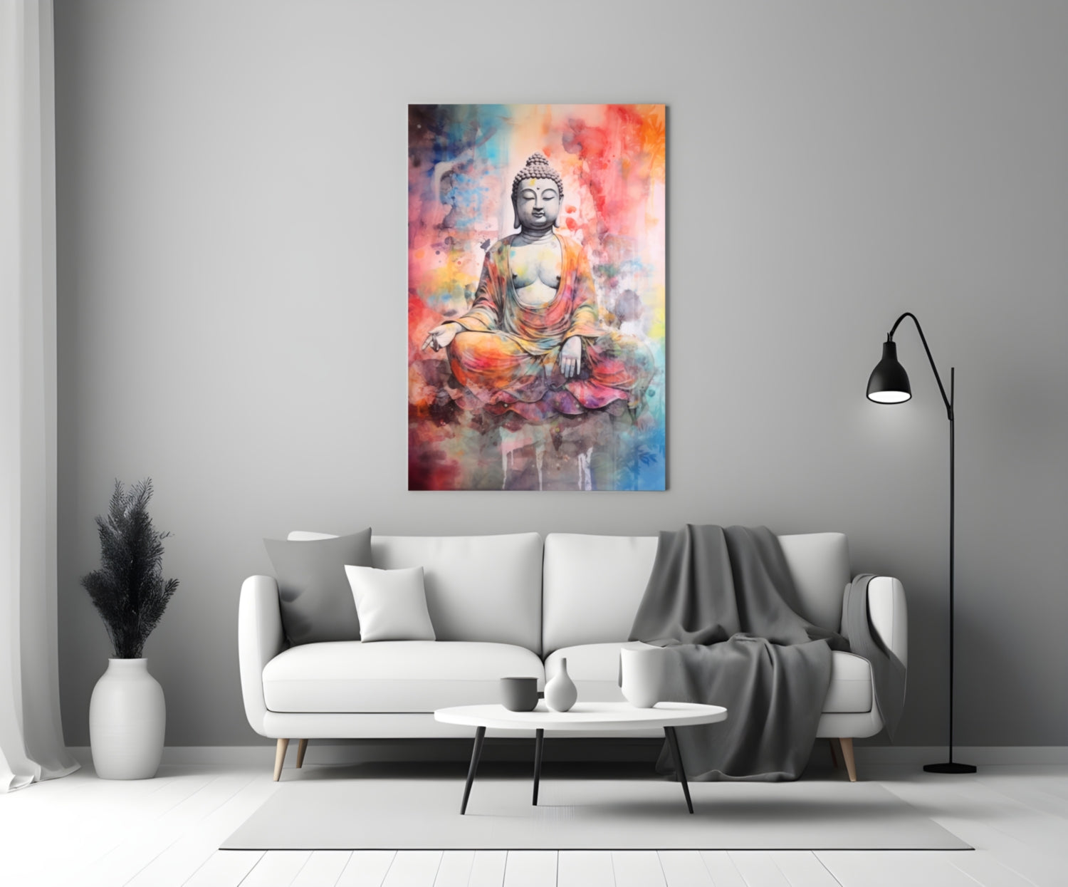 Watercolor Splash Meditating Buddha Glass Wall Art