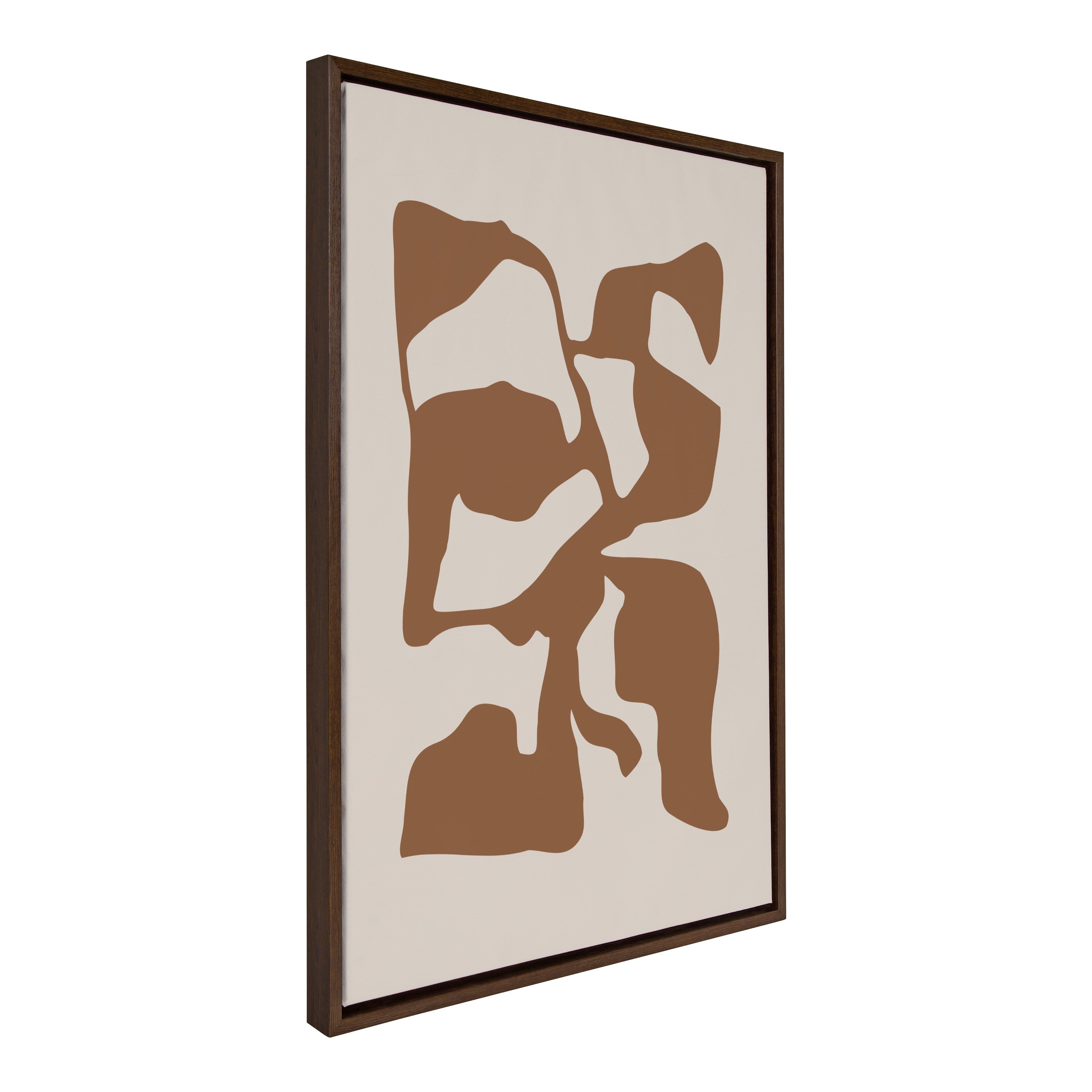 Sylvie Distorted Shapes of Brown and Tan Framed Canvas by The Creative Bunch Studio
