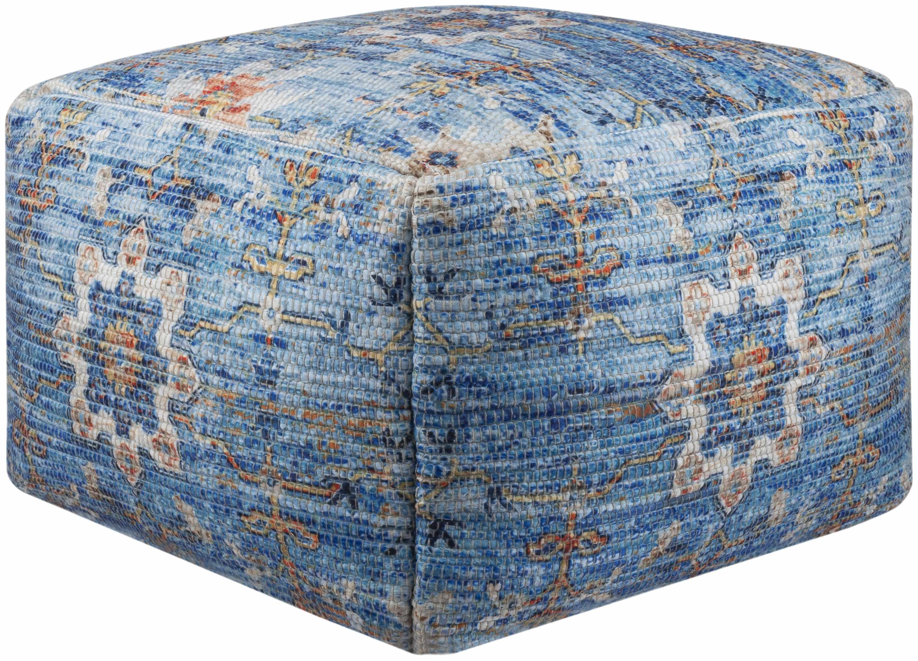 Cuddington Sky Blue Woven Pouf - PRHOMZ
