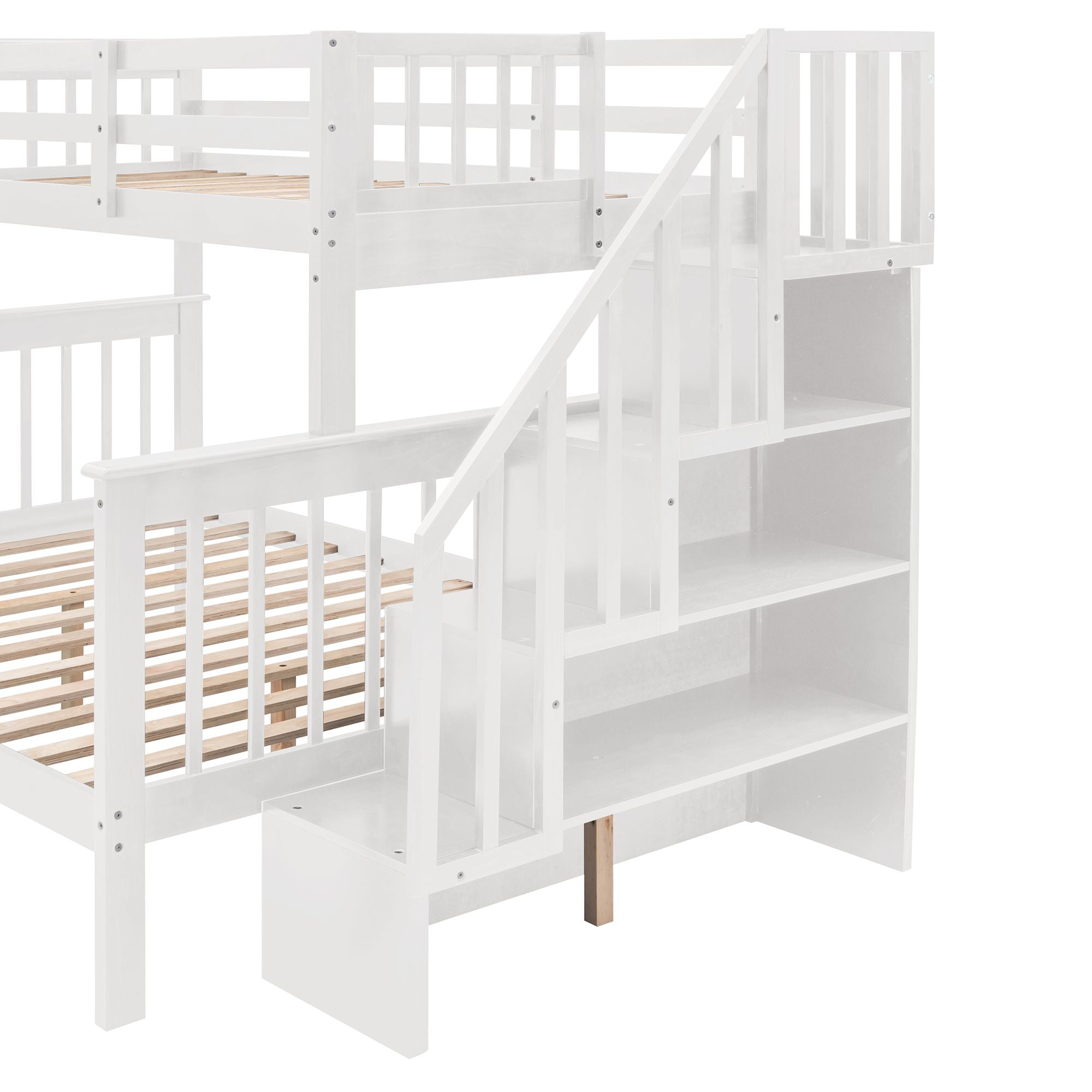 Stairway Twin-Over-Full Bunk Bed with Drawer,  Storage and Guard Rail for Bedroom,  Dorm,  for Adults,  White