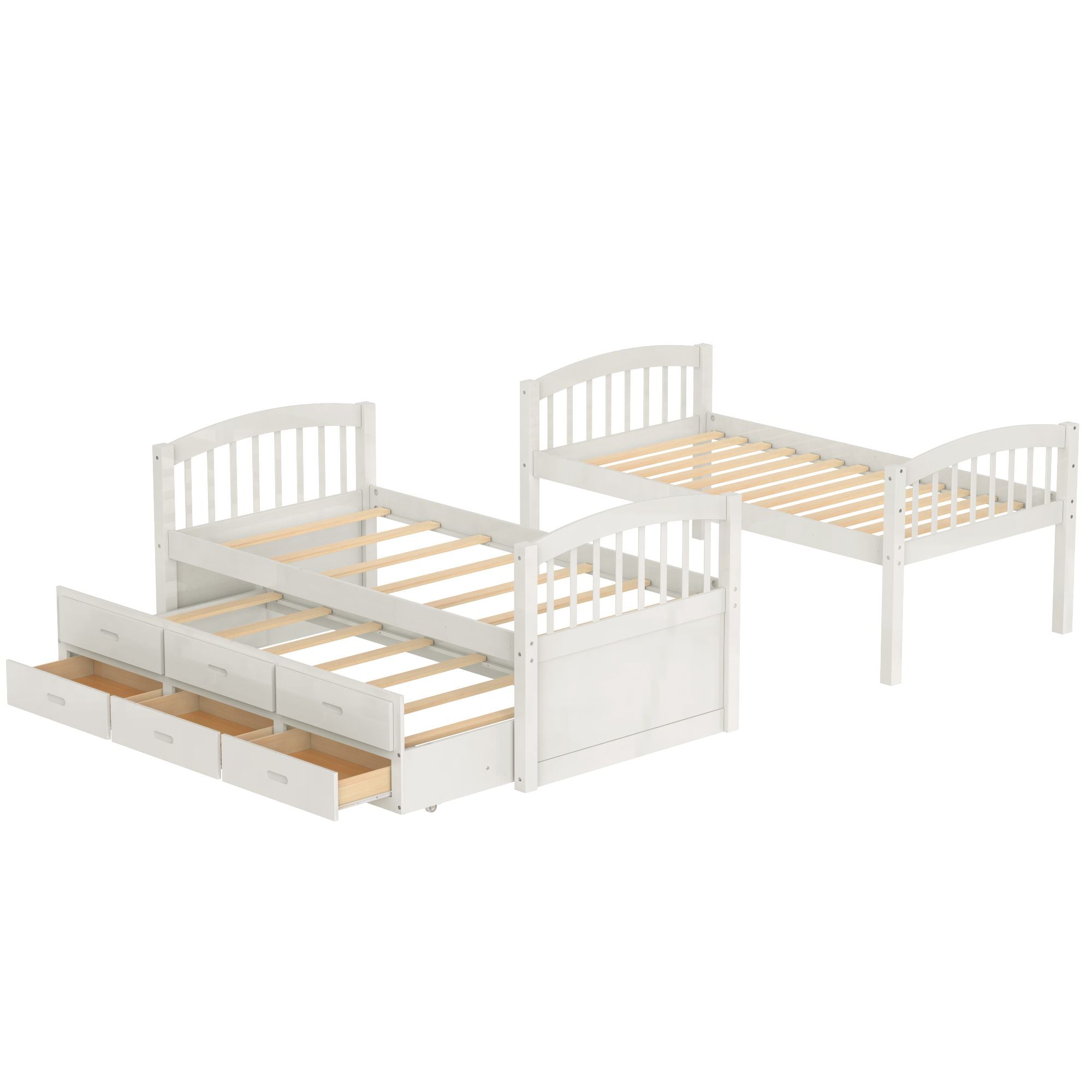 Twin Over Twin Wood Bunk Bed with Drawers & Trundle - White - Just Better Bunk Beds