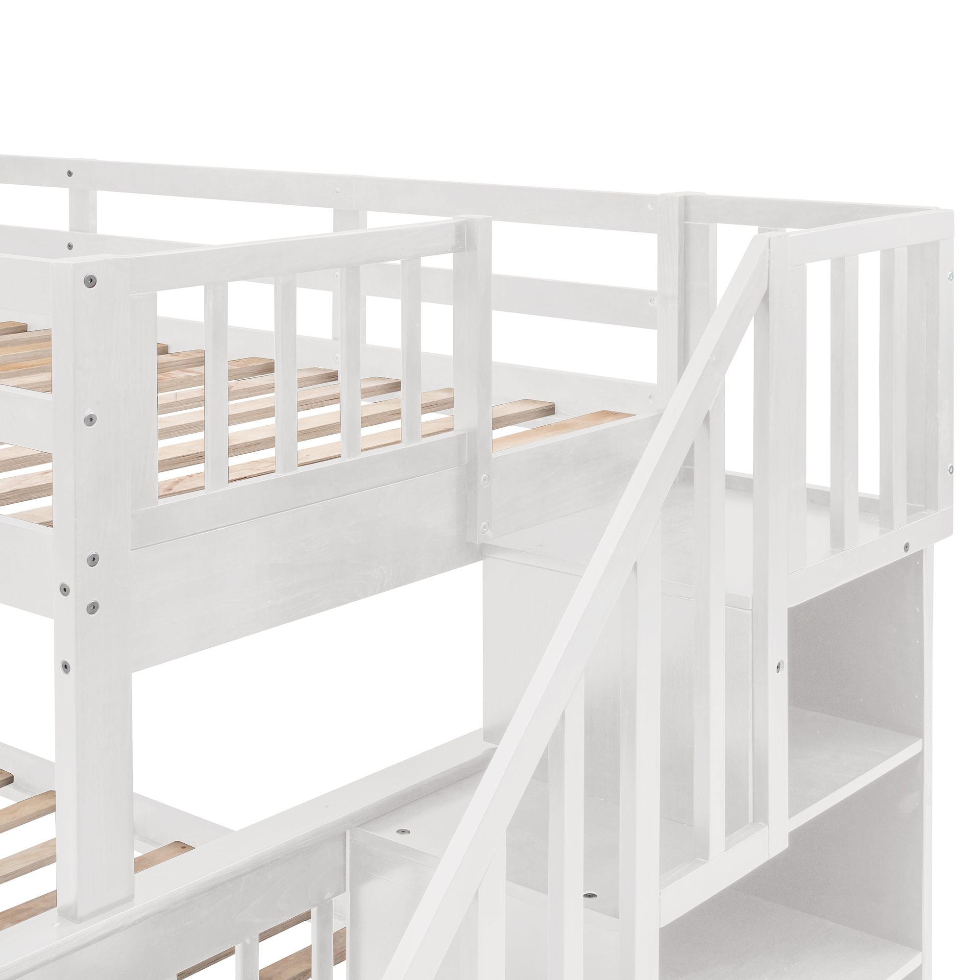 Stairway Twin-Over-Full Bunk Bed with Drawer,  Storage and Guard Rail for Bedroom,  Dorm,  for Adults,  White