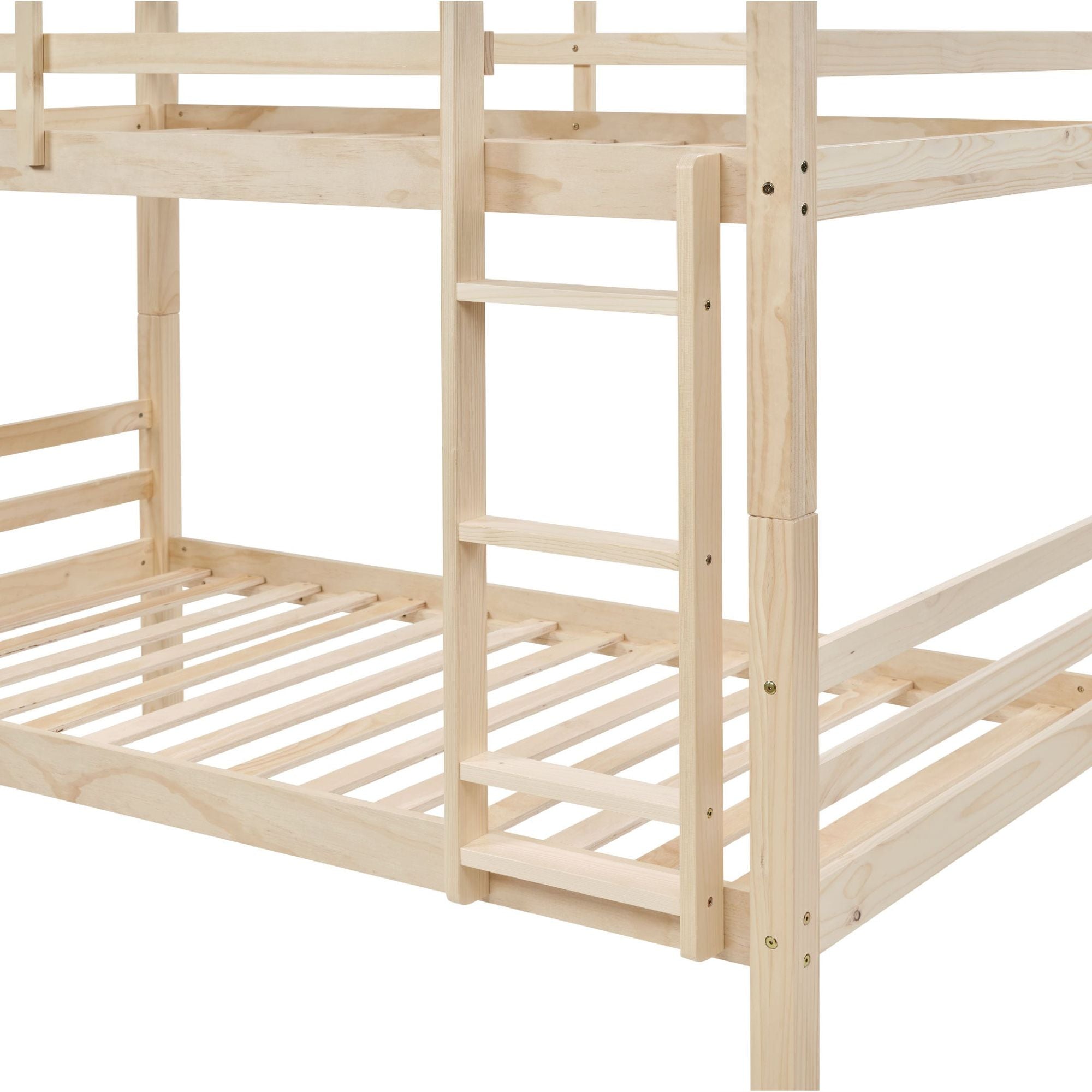 Twin Over Twin Wood Bunk Bed with Safety Rails - Natural - Just Better Bunk Beds