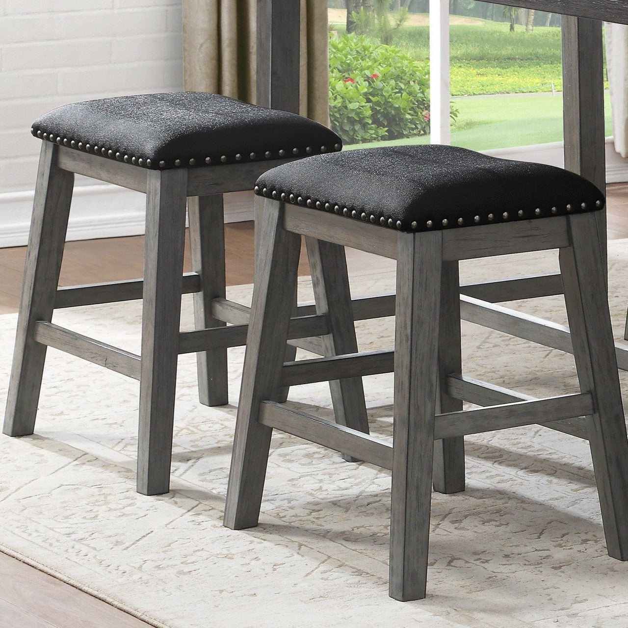 Set of 2 Faux Leather Counter Height Barstool-1