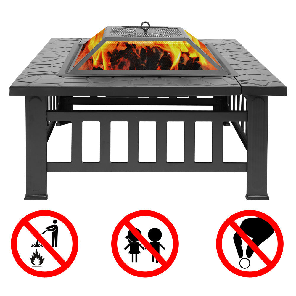 32 Inch Heavy Duty 3 in 1 Metal Square Patio Firepit Table-4