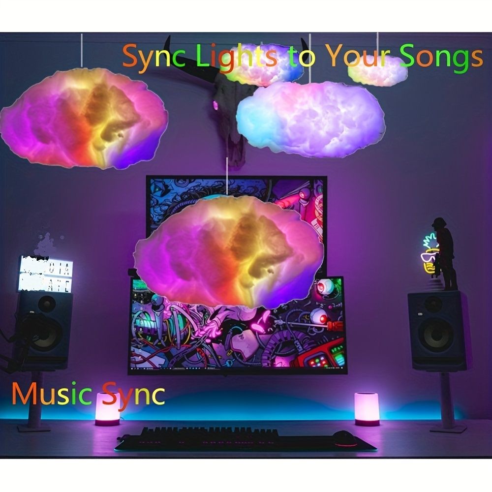 3D Big Cloud Light Kit, Music Sync RGB Multicolor Changing Strip Lights-2