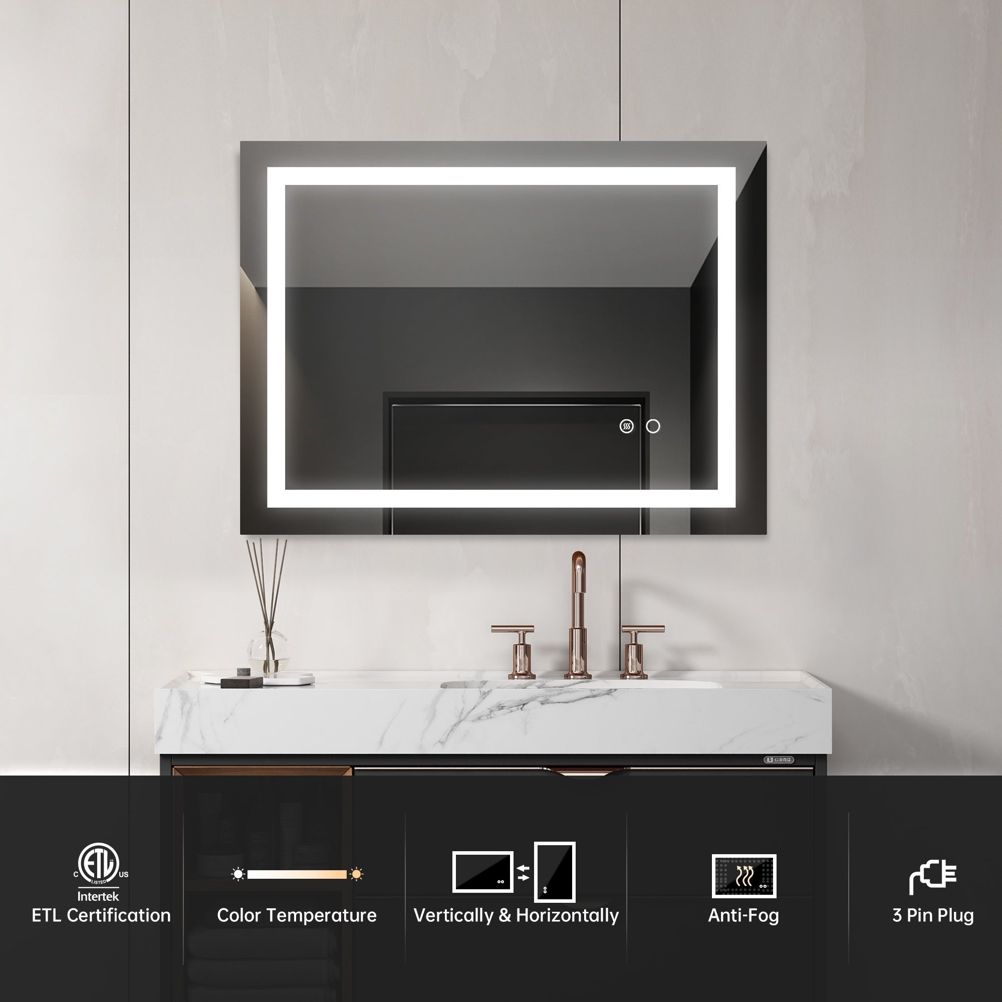 Anti-Fog Dimmable Touch Button LED Bathroom Mirror-2