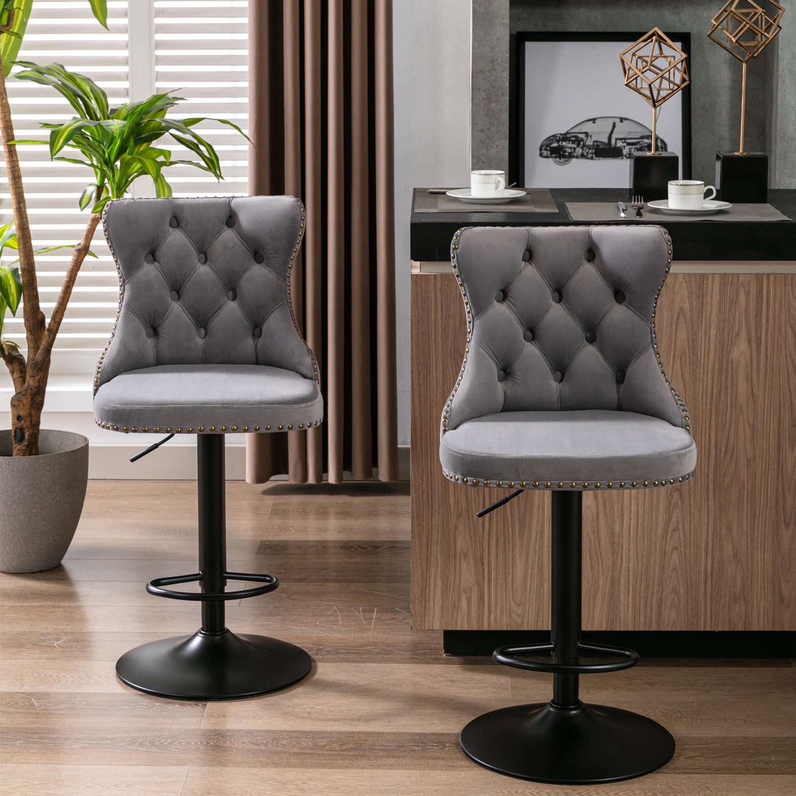 Set of 2 Swivel Velvet Barstools-2