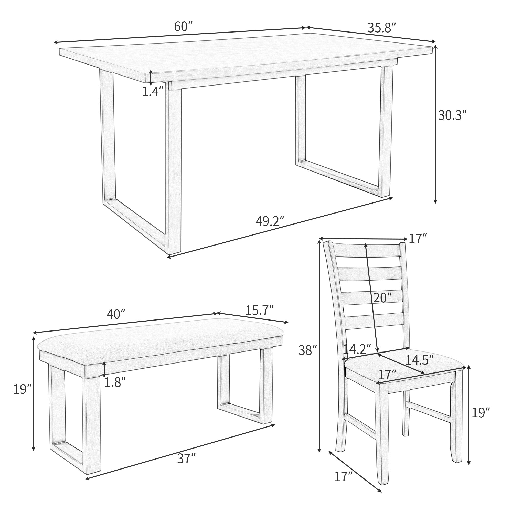 6-Pieces Solid Wood Dining Room Set-3