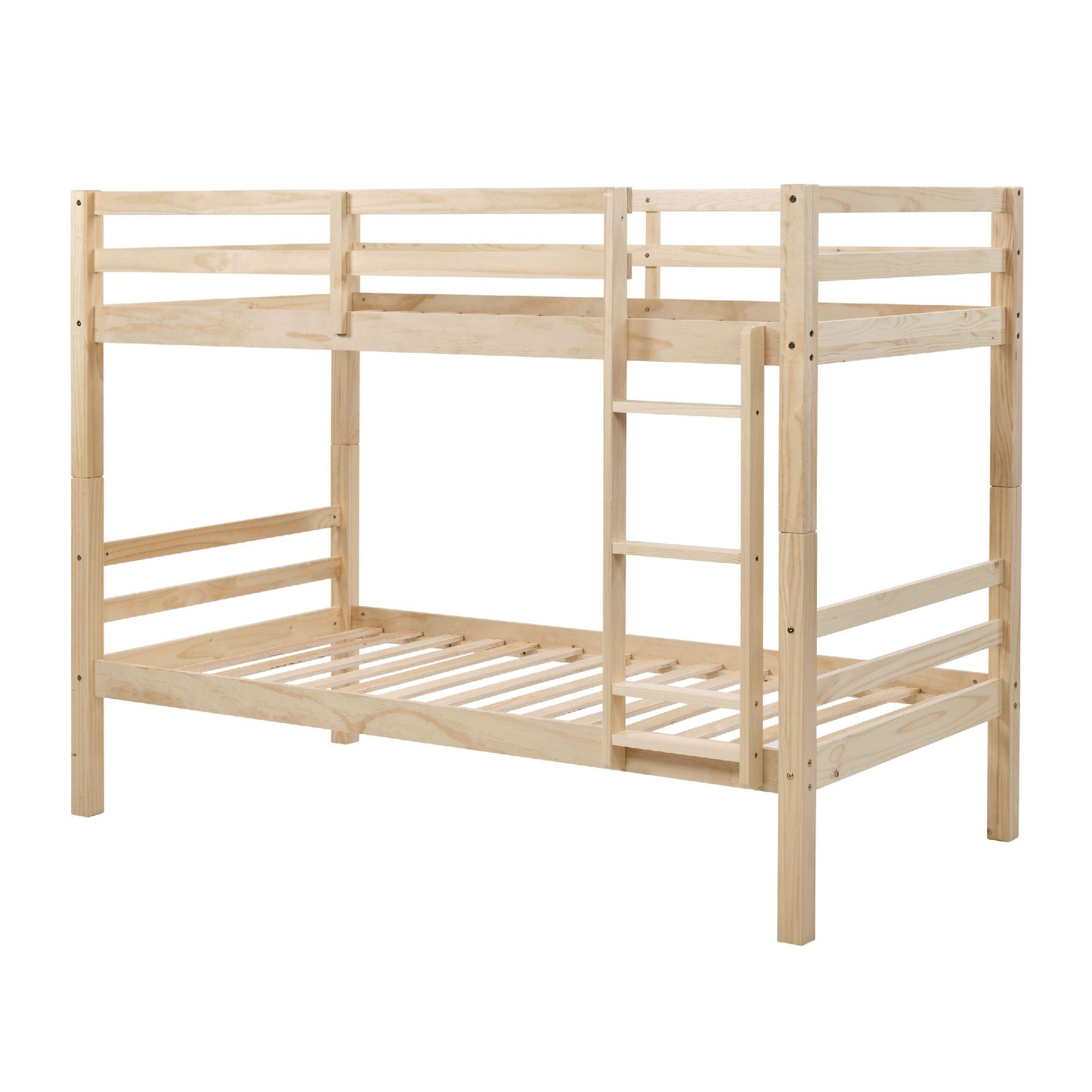 Twin Over Twin Wood Bunk Bed with Safety Rails - Natural - Just Better Bunk Beds