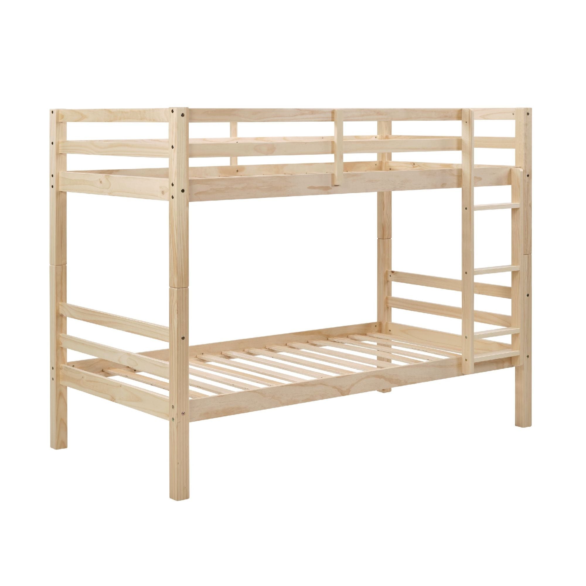 Twin Over Twin Wood Bunk Bed with Safety Rails - Natural - Just Better Bunk Beds