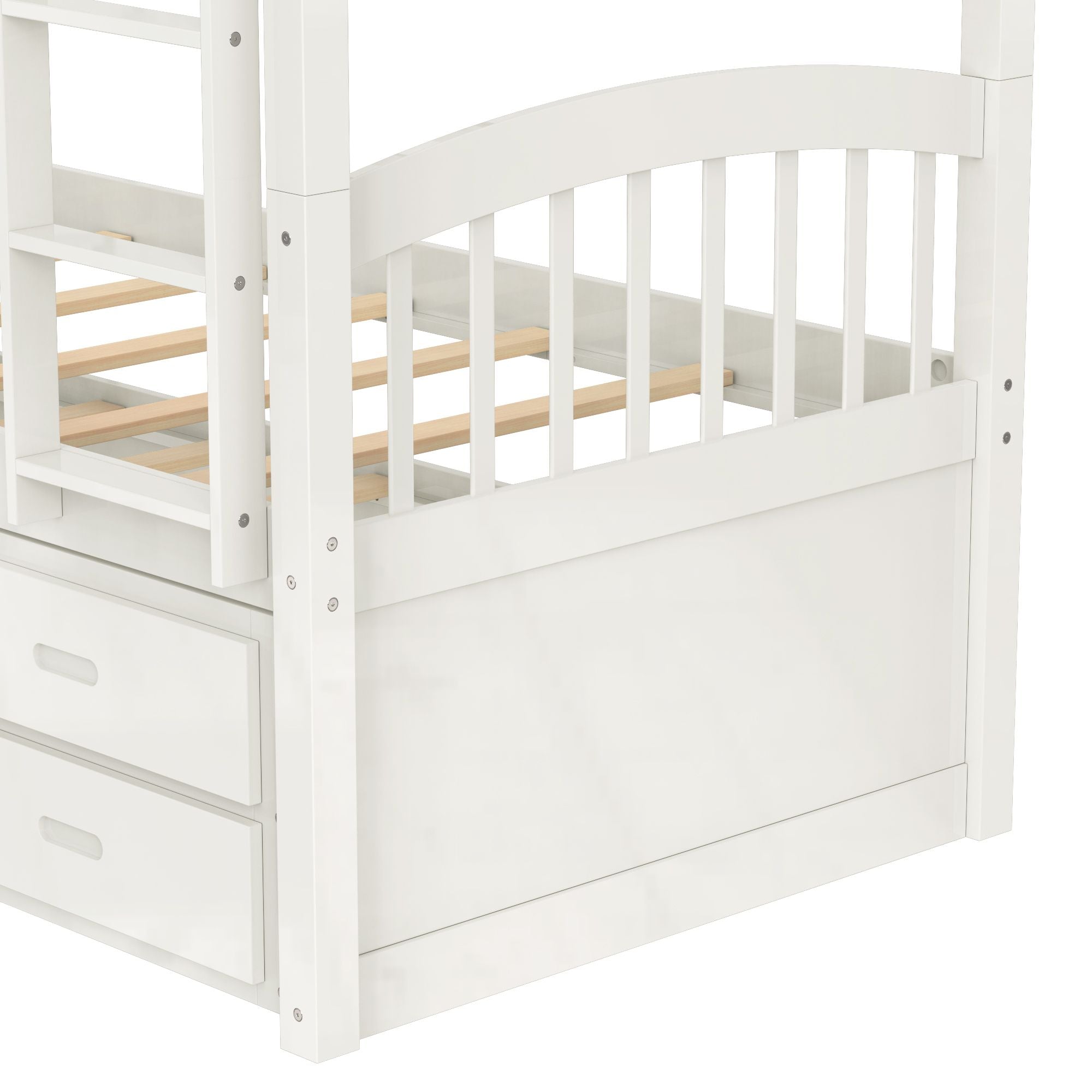 Twin Over Twin Wood Bunk Bed with Drawers & Trundle - White - Just Better Bunk Beds