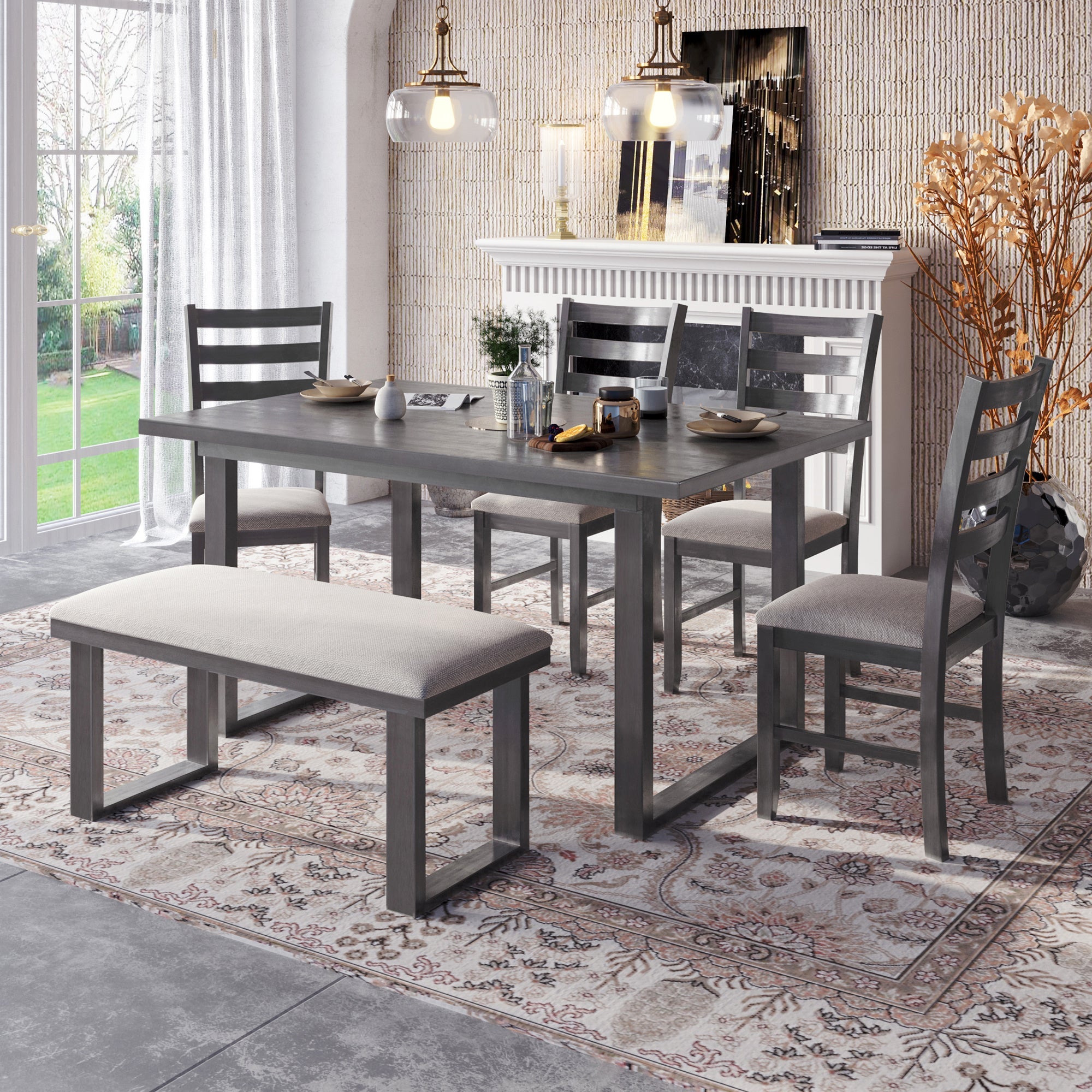 6-Pieces Solid Wood Dining Room Set-2