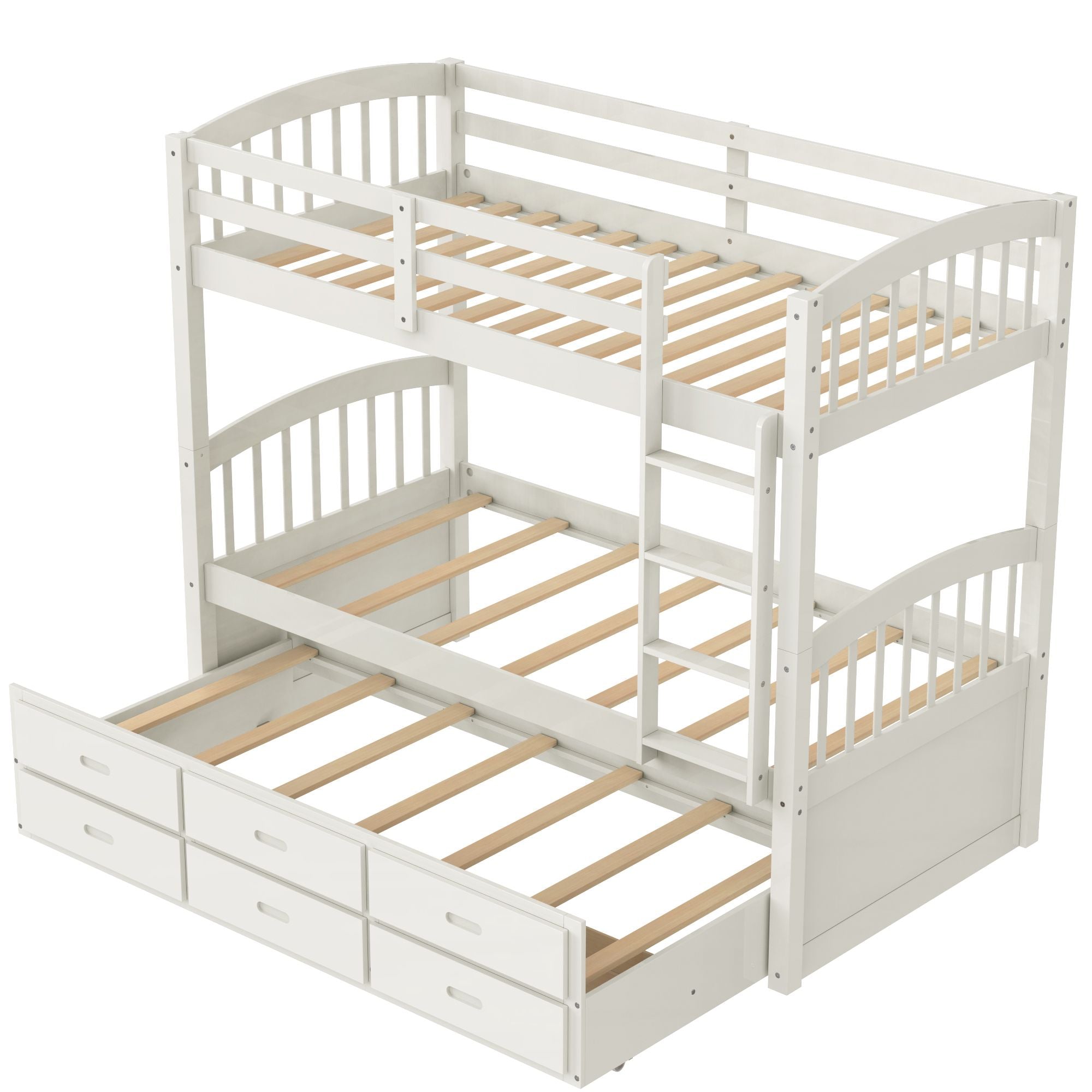 Twin Over Twin Wood Bunk Bed with Drawers & Trundle - White - Just Better Bunk Beds