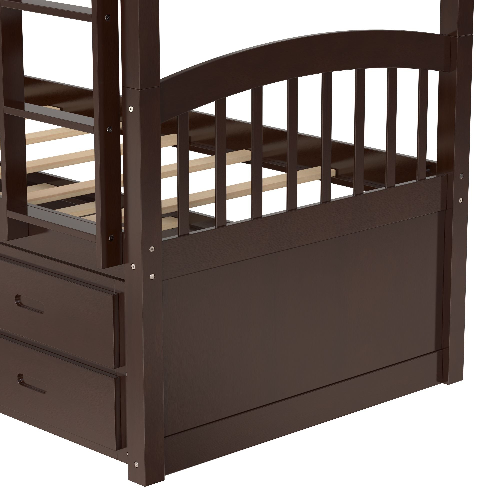 Twin Over Twin Wood Bunk Bed with Drawers & Trundle - White - Just Better Bunk Beds