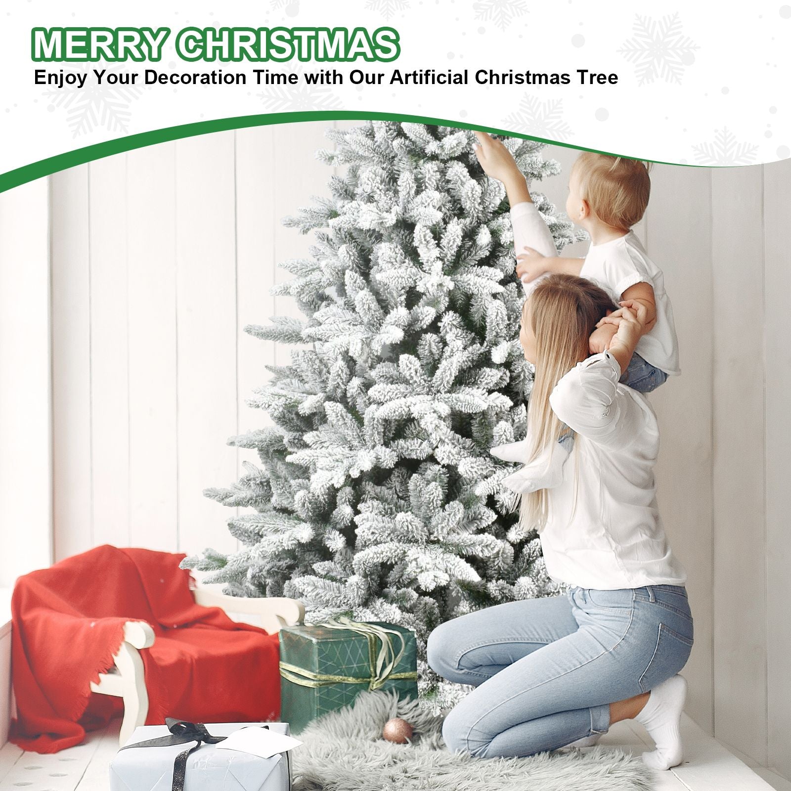 6ft PVC&PE Flocking Hinged Tree Environmentally Friendly Fireproof Artificial Christmas Tree Flocked-3