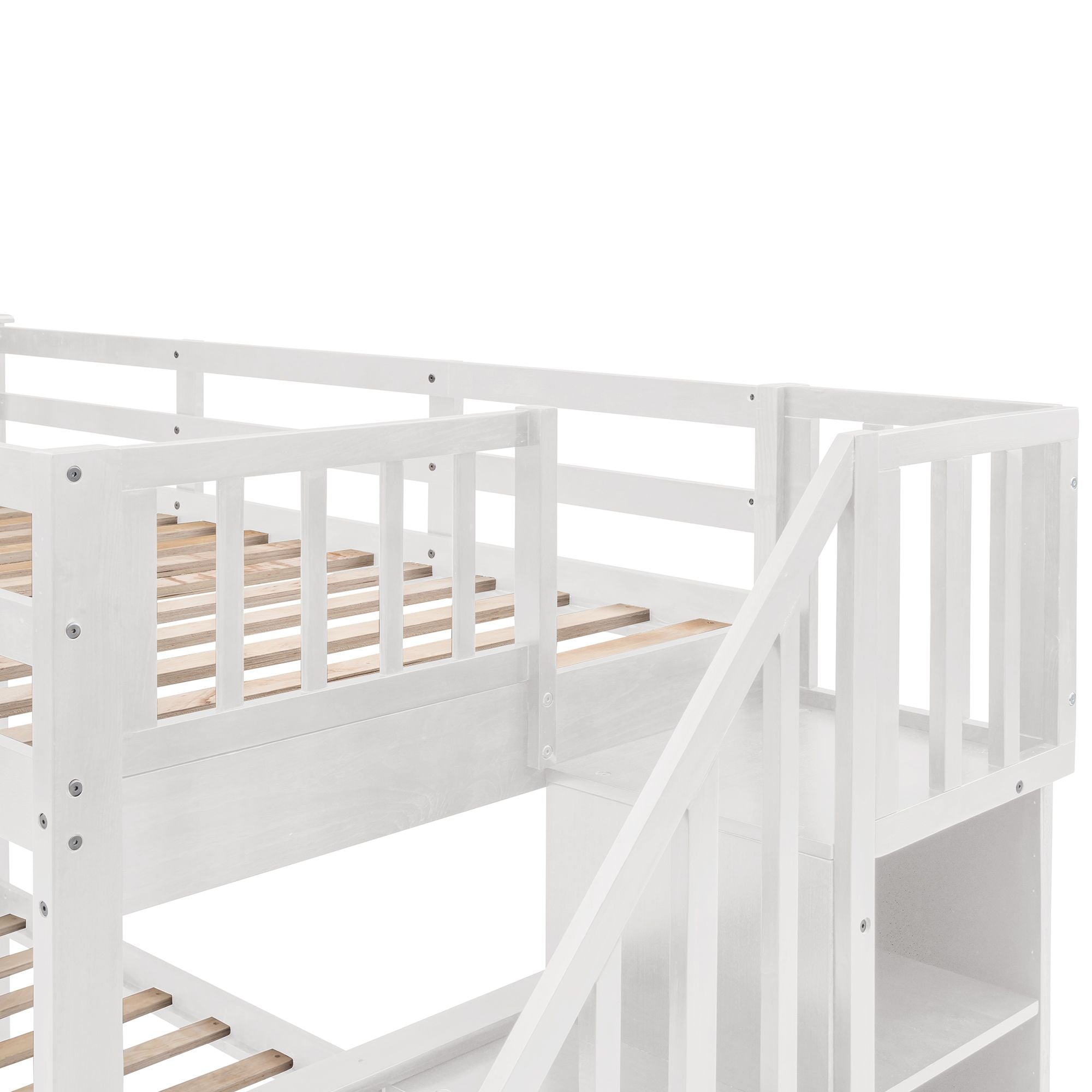 Stairway Twin-Over-Full Bunk Bed with Drawer,  Storage and Guard Rail for Bedroom,  Dorm,  for Adults,  White