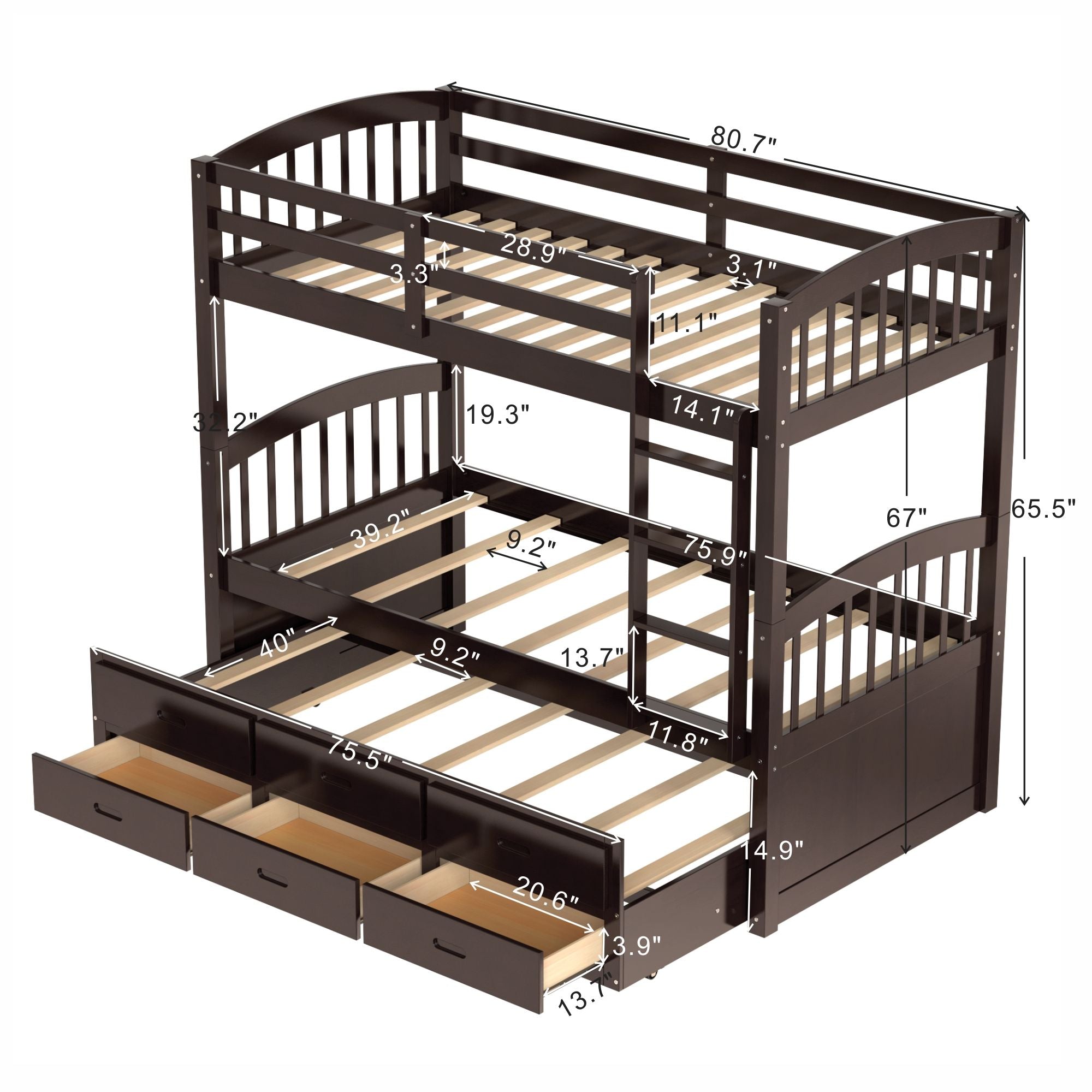 Twin Over Twin Wood Bunk Bed with Drawers & Trundle - White - Just Better Bunk Beds