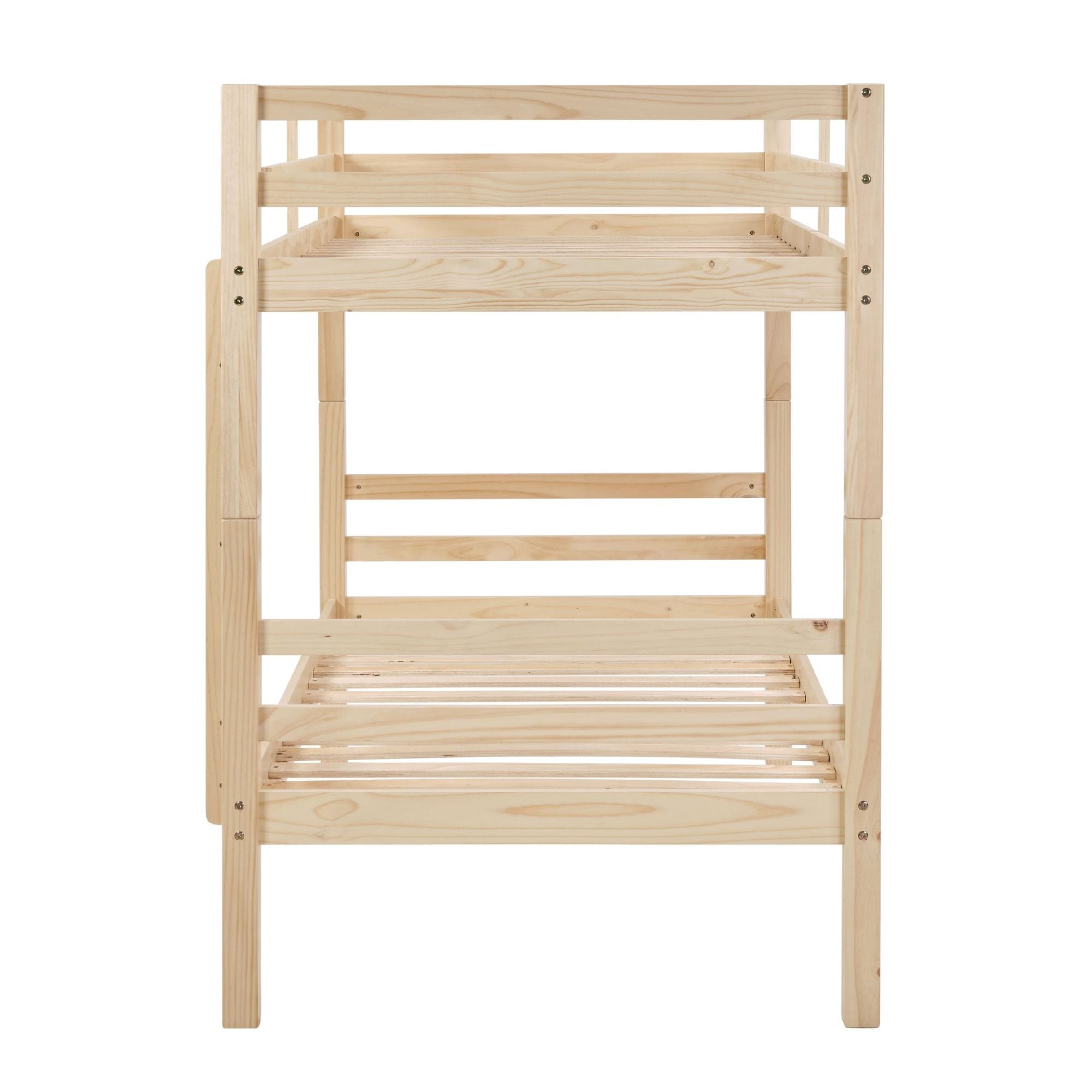 Twin Over Twin Wood Bunk Bed with Safety Rails - Natural - Just Better Bunk Beds
