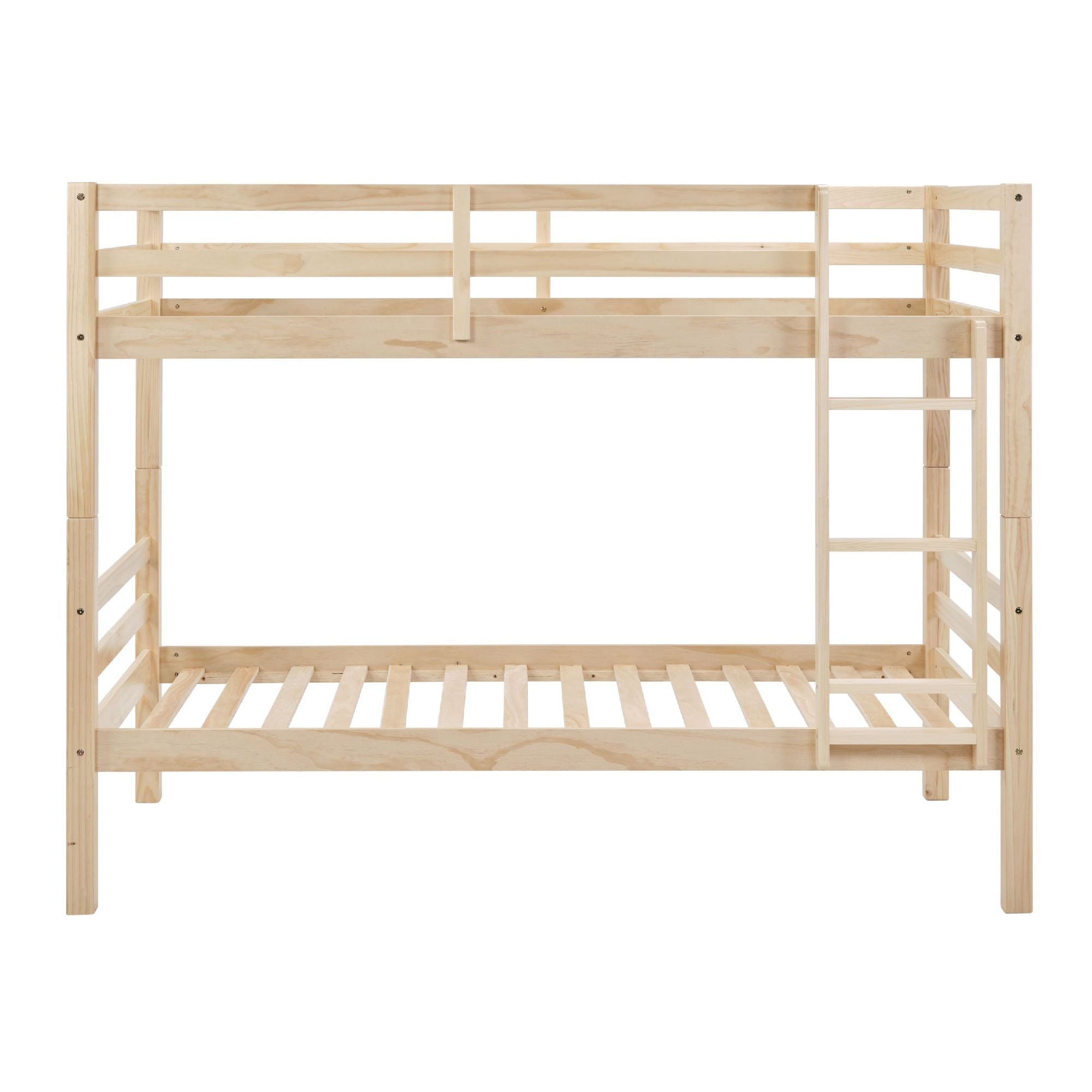 Twin Over Twin Wood Bunk Bed with Safety Rails - Natural - Just Better Bunk Beds