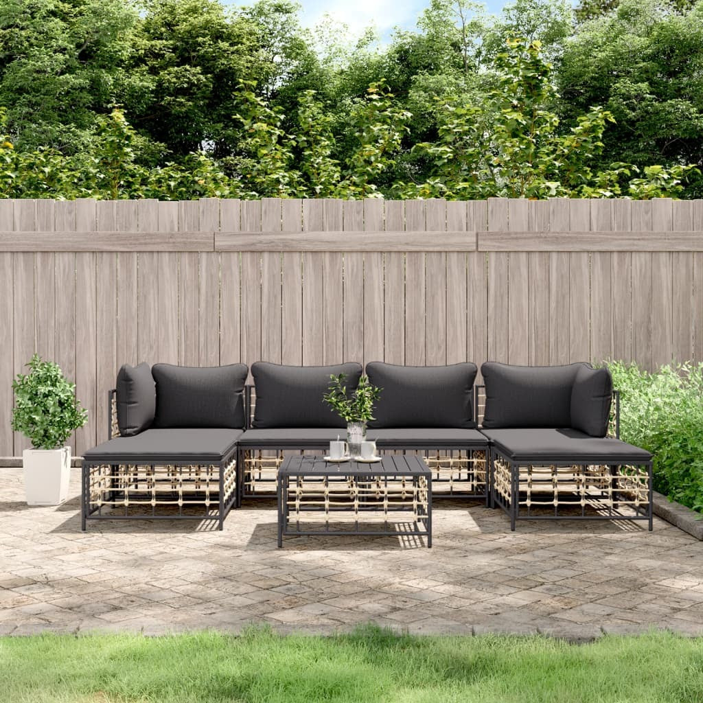 7 Piece Patio Lounge Set with Cushions Anthracite Poly Rattan-1