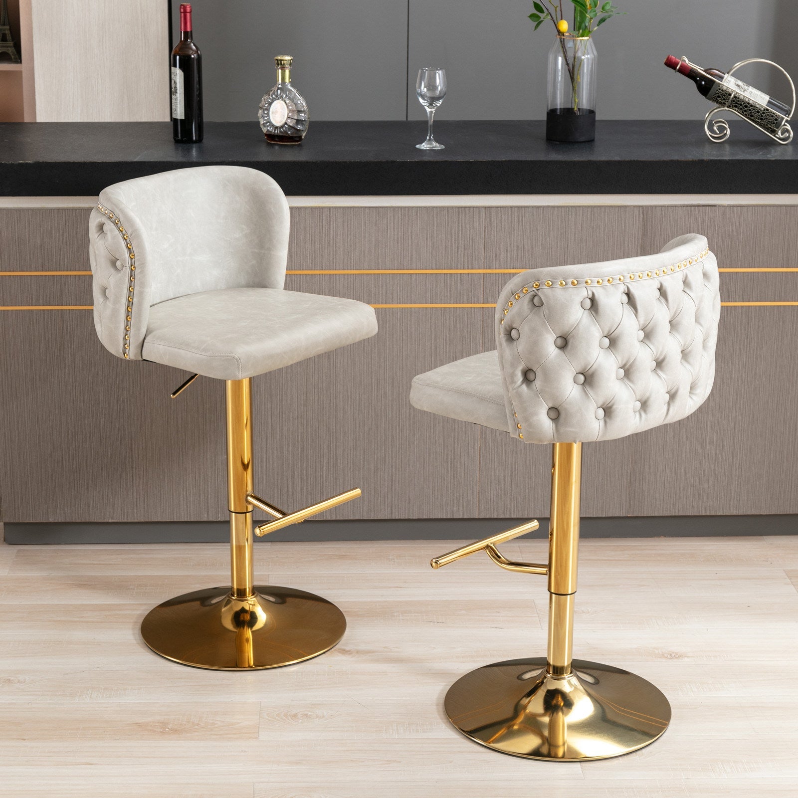 Set of 2 Modern PU Upholstered Swivel Barstools-1